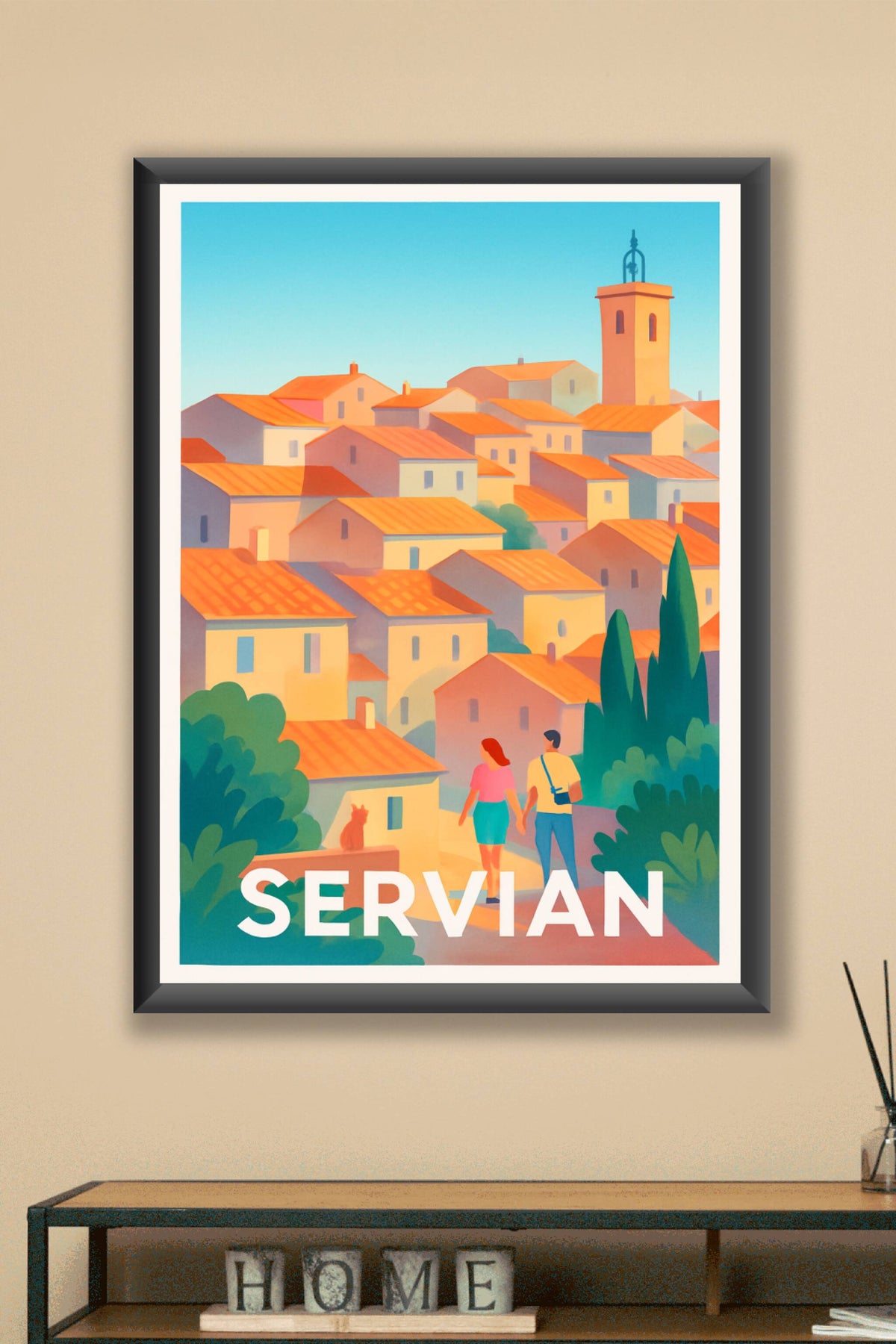 Affiche Servian — Promenade ensoleillée au cœur du village · poster d'art de Servian
