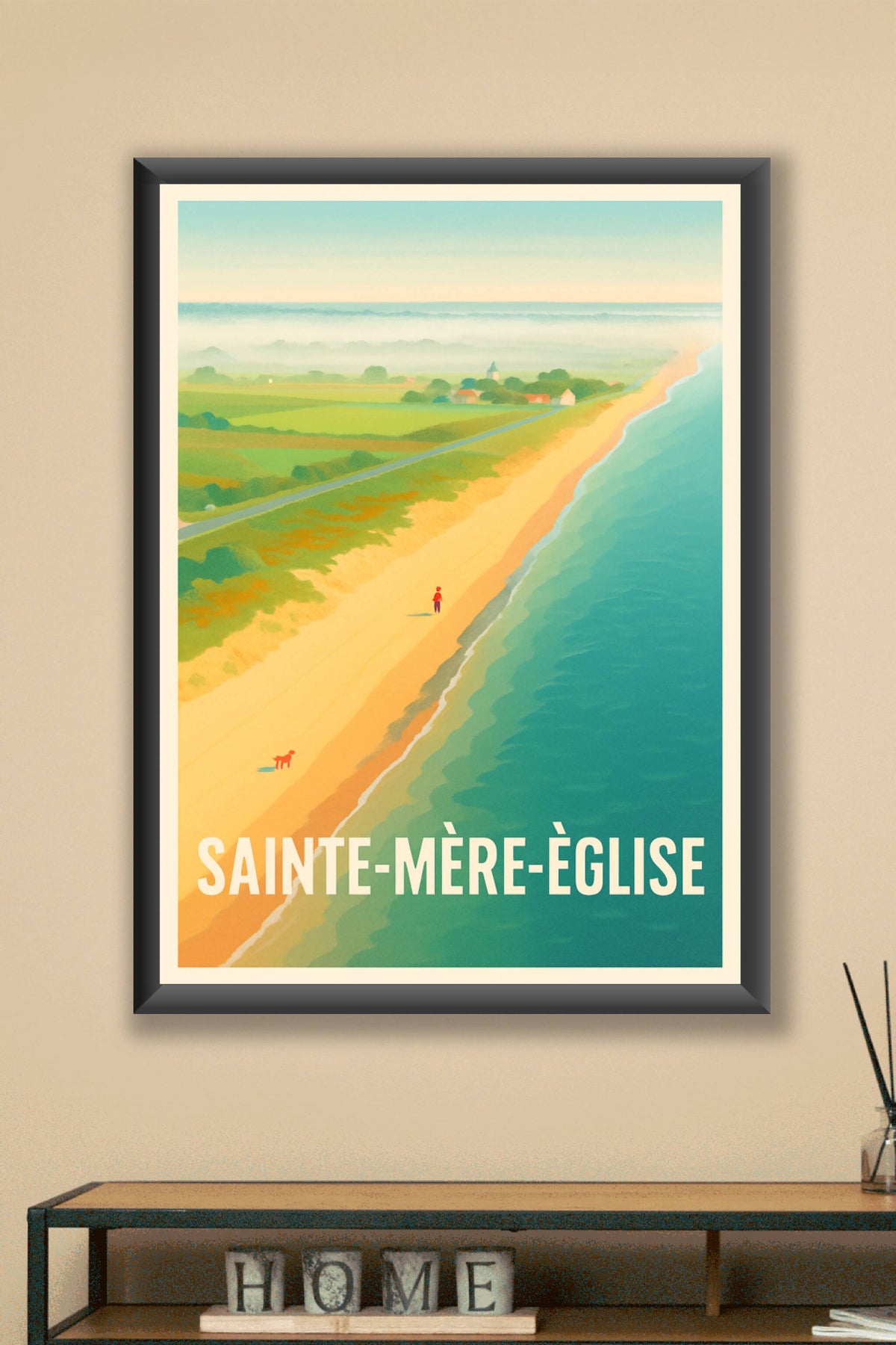Affiche Sainte-Mère-Église — Évasion côtière paisible · poster d'art de Sainte-Mère-Église