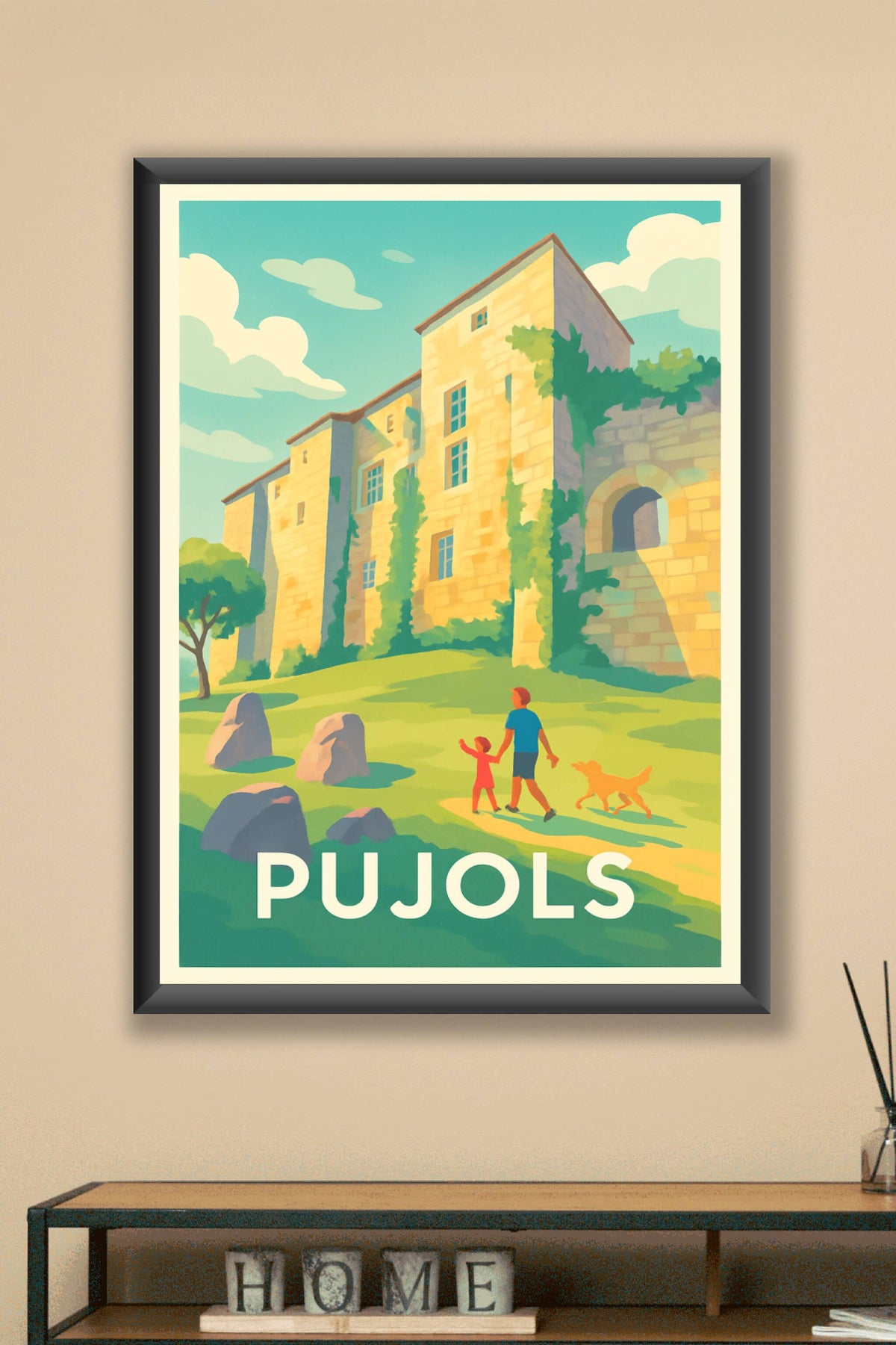 Affiche Pujols — Escapade en famille au cœur de l'histoire · poster d'art de Pujols