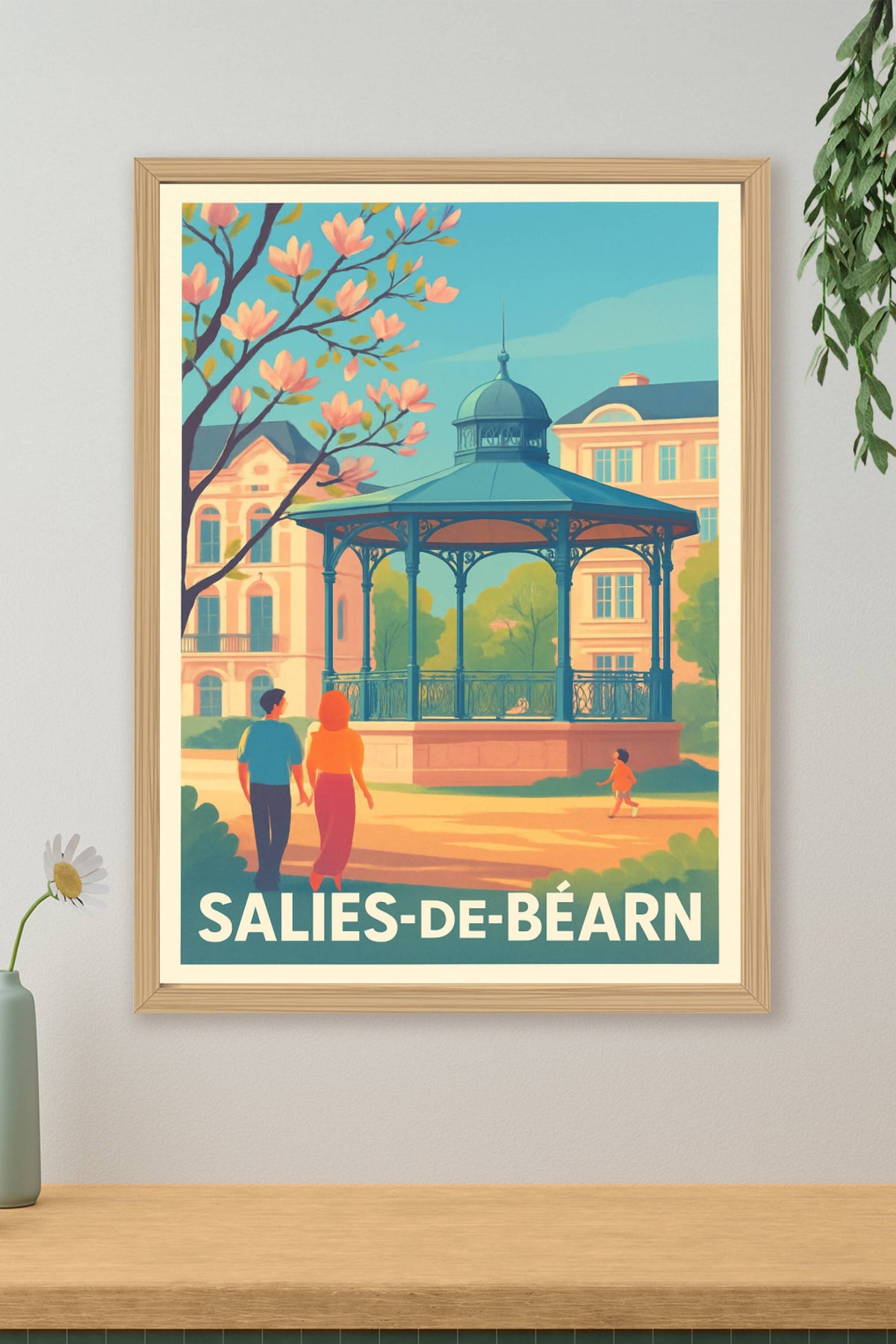 Affiche Salies-de-Béarn — Charme et sérénité au kiosque central · poster d'art de Salies-de-Béarn