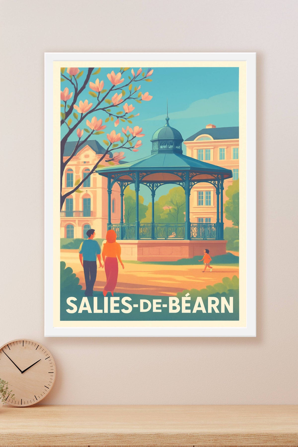 Affiche Salies-de-Béarn — Charme et sérénité au kiosque central · poster d'art de Salies-de-Béarn