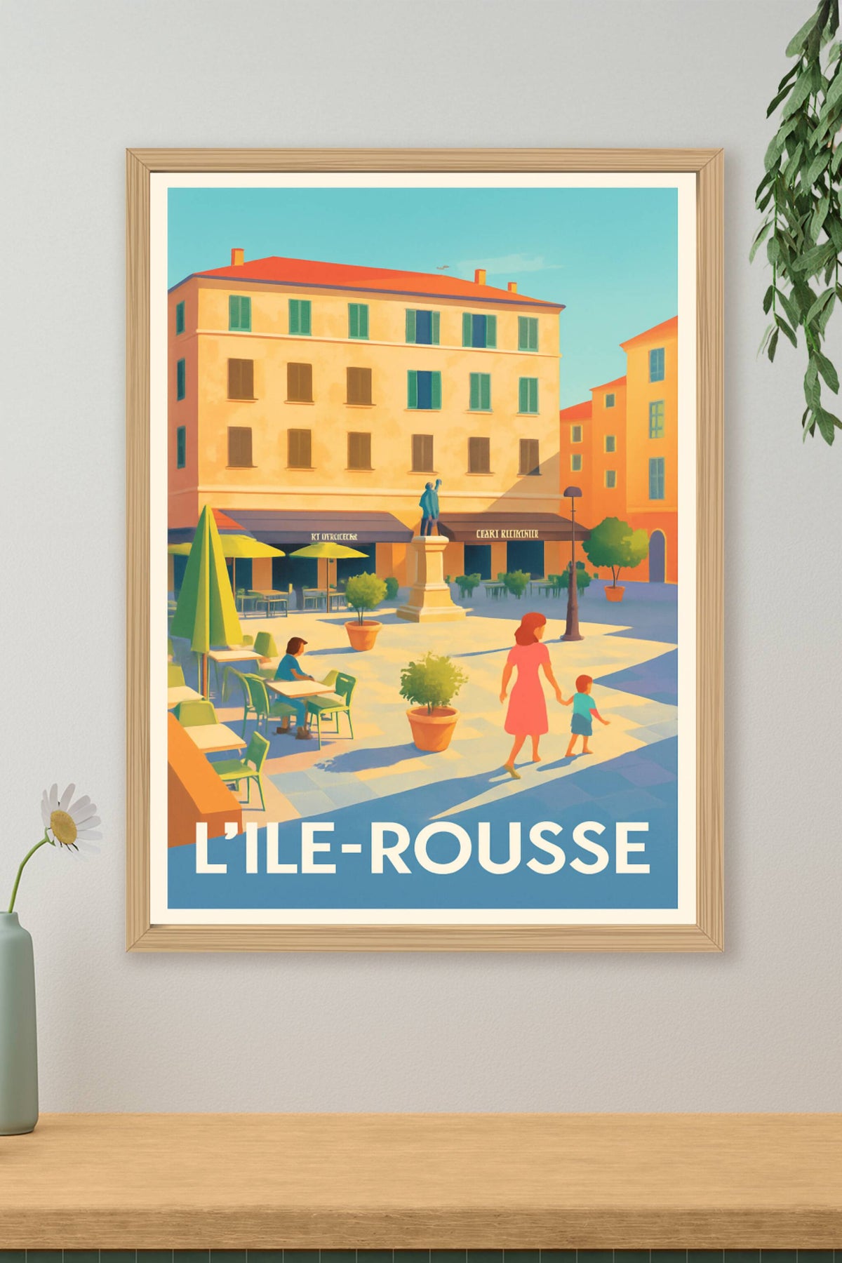 Affiche L'Île-Rousse — Charme et lumière de la place principale · poster d'art de L'Île-Rousse