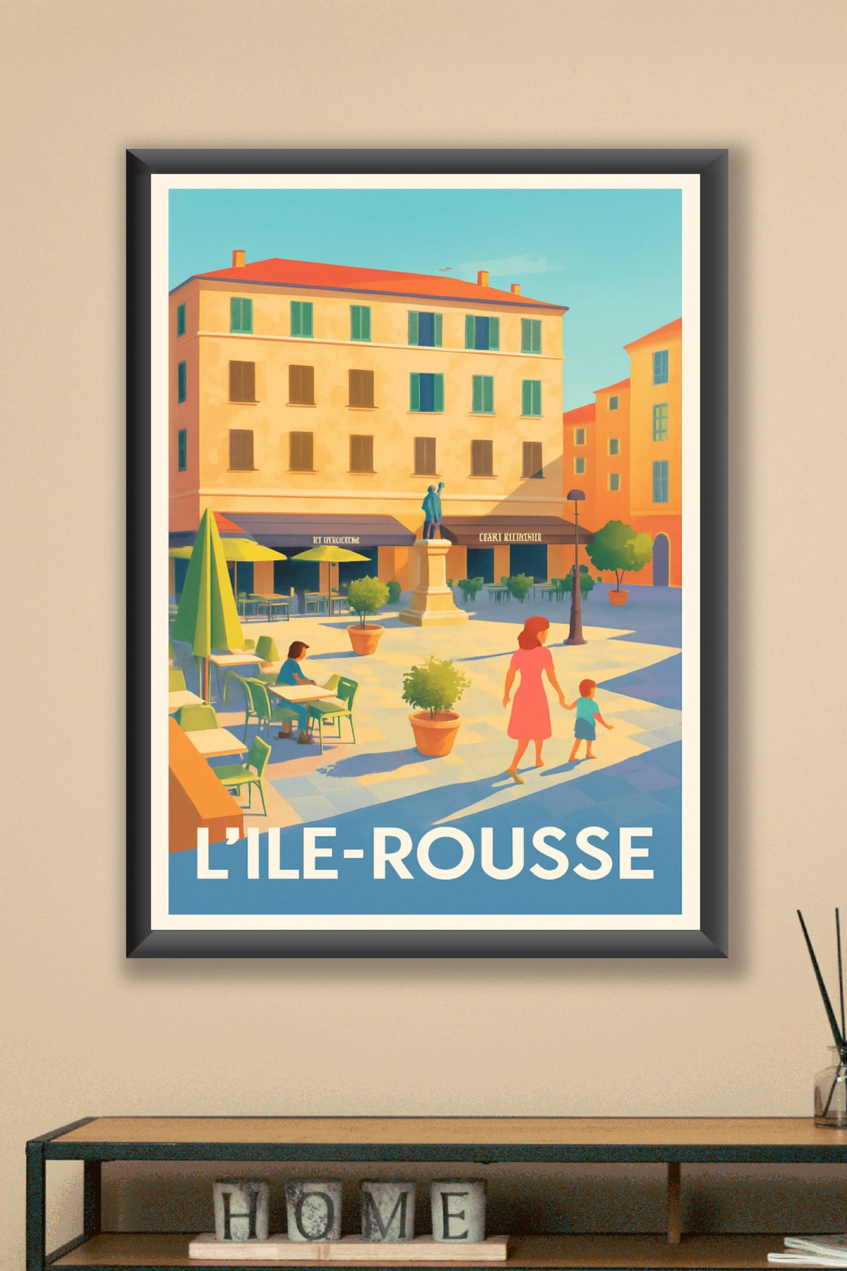 Affiche L'Île-Rousse — Charme et lumière de la place principale · poster d'art de L'Île-Rousse