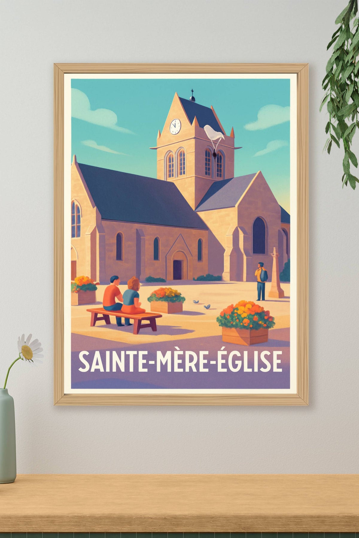 Affiche Sainte-Mère-Église — Charme et histoire au cœur du village · poster d'art de Sainte-Mère-Église
