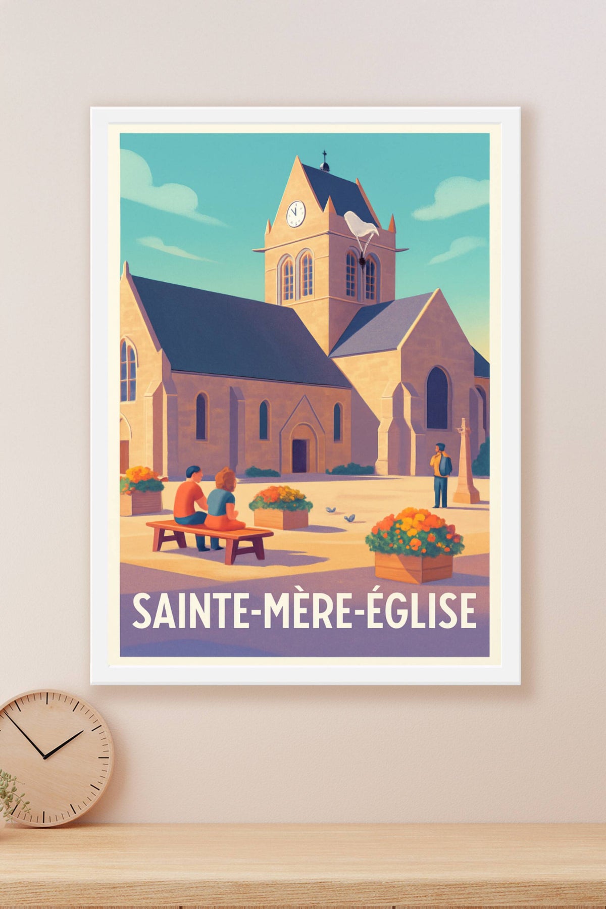 Affiche Sainte-Mère-Église — Charme et histoire au cœur du village · poster d'art de Sainte-Mère-Église