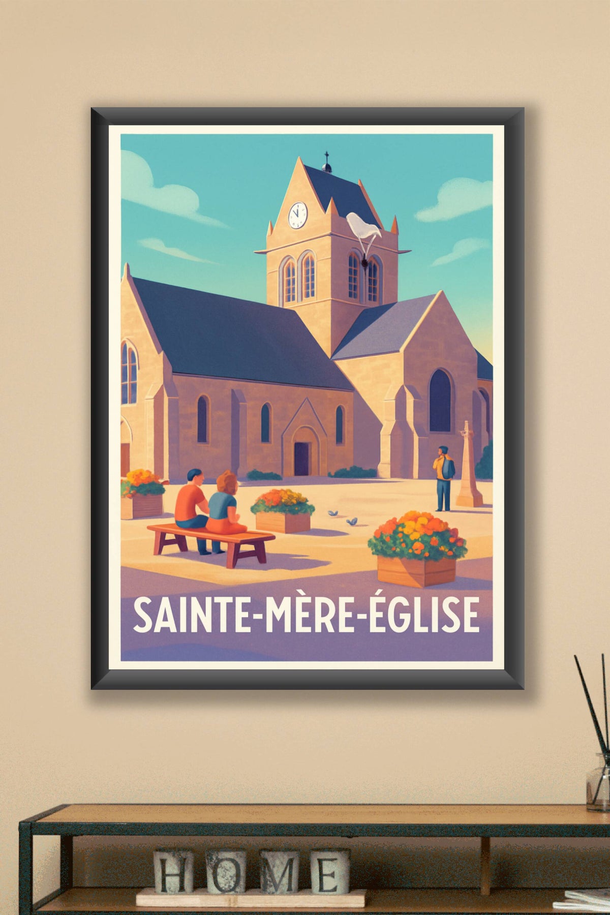 Affiche Sainte-Mère-Église — Charme et histoire au cœur du village · poster d'art de Sainte-Mère-Église