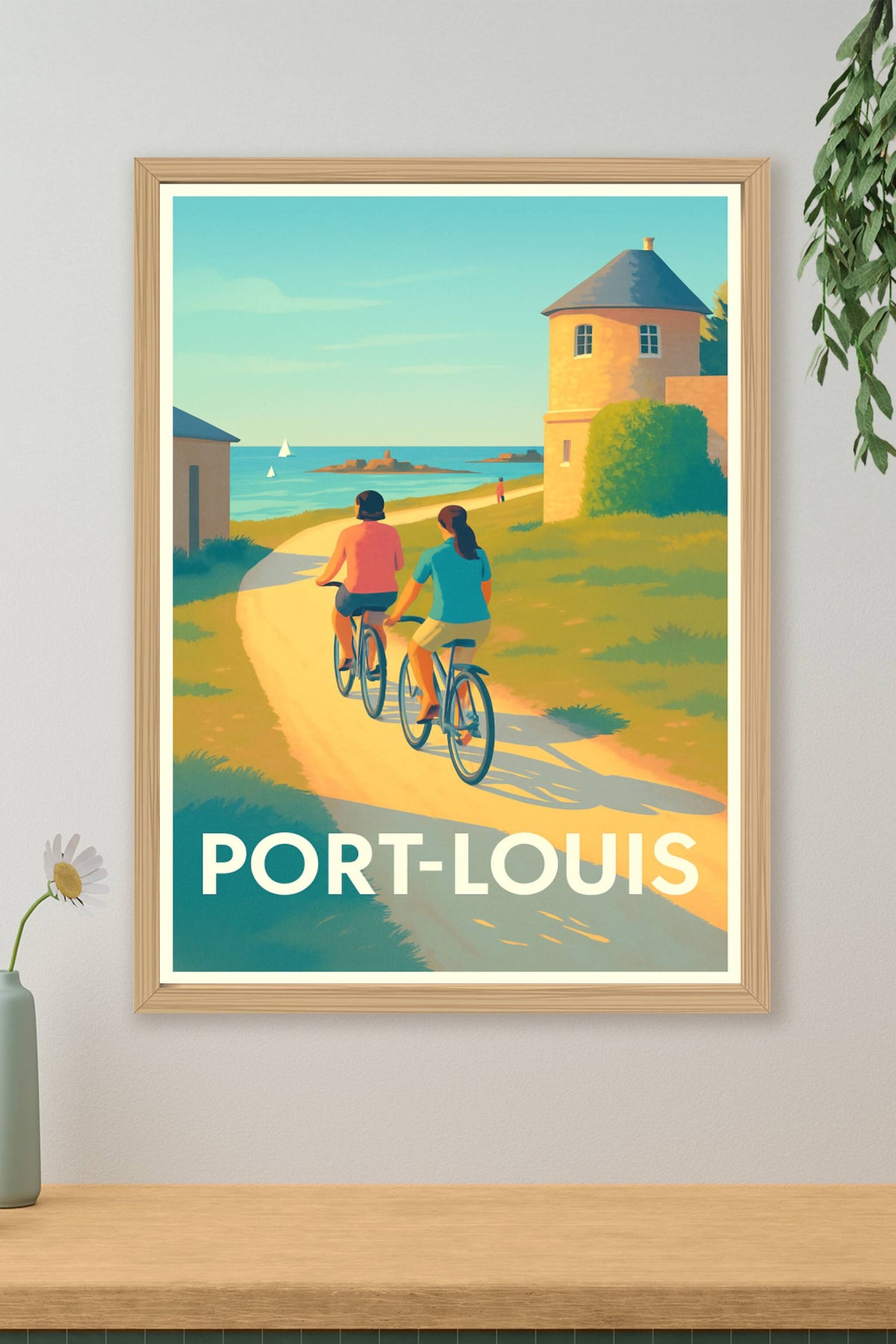 Affiche Port-Louis — Balade en bord de mer à vélo · poster d'art de Port-Louis