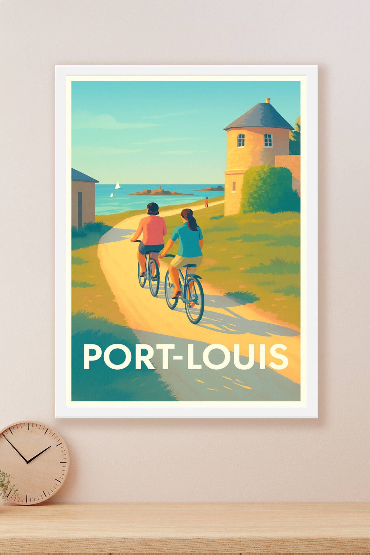 Affiche Port-Louis — Balade en bord de mer à vélo · poster d'art de Port-Louis