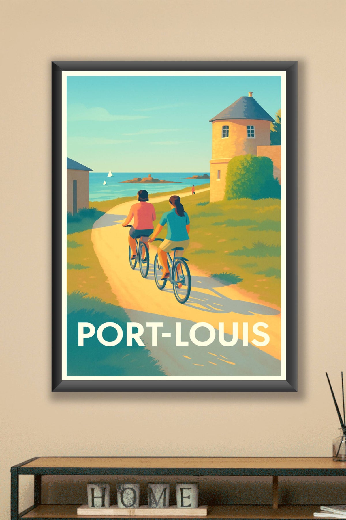 Affiche Port-Louis — Balade en bord de mer à vélo · poster d'art de Port-Louis