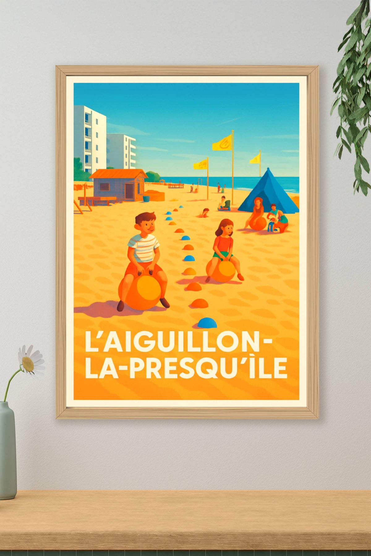 Affiche L'Aiguillon-la-Presqu'île — Vacances ensoleillées sur la plage · poster d'art de L'Aiguillon-la-Presqu'île