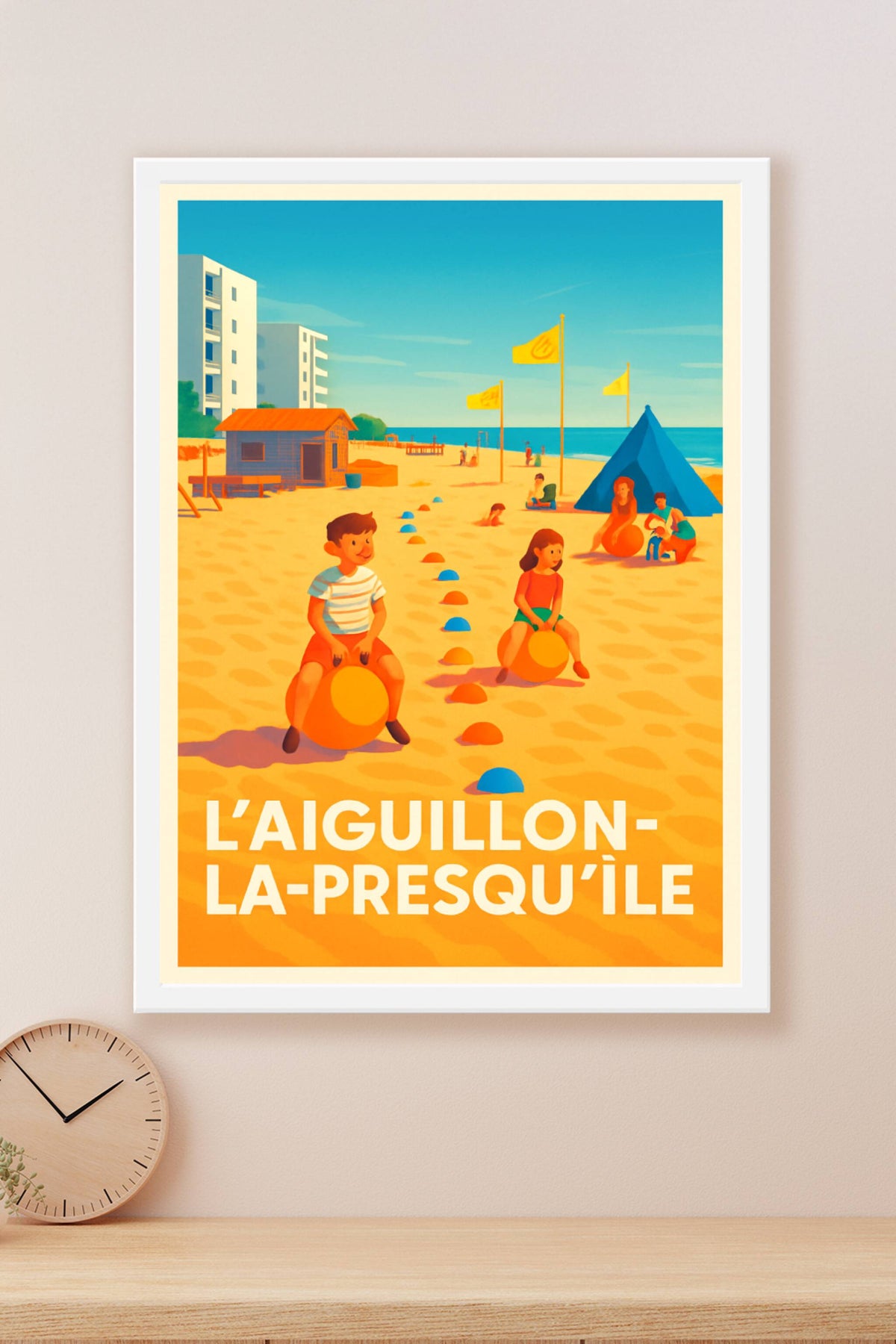 Affiche L'Aiguillon-la-Presqu'île — Vacances ensoleillées sur la plage · poster d'art de L'Aiguillon-la-Presqu'île