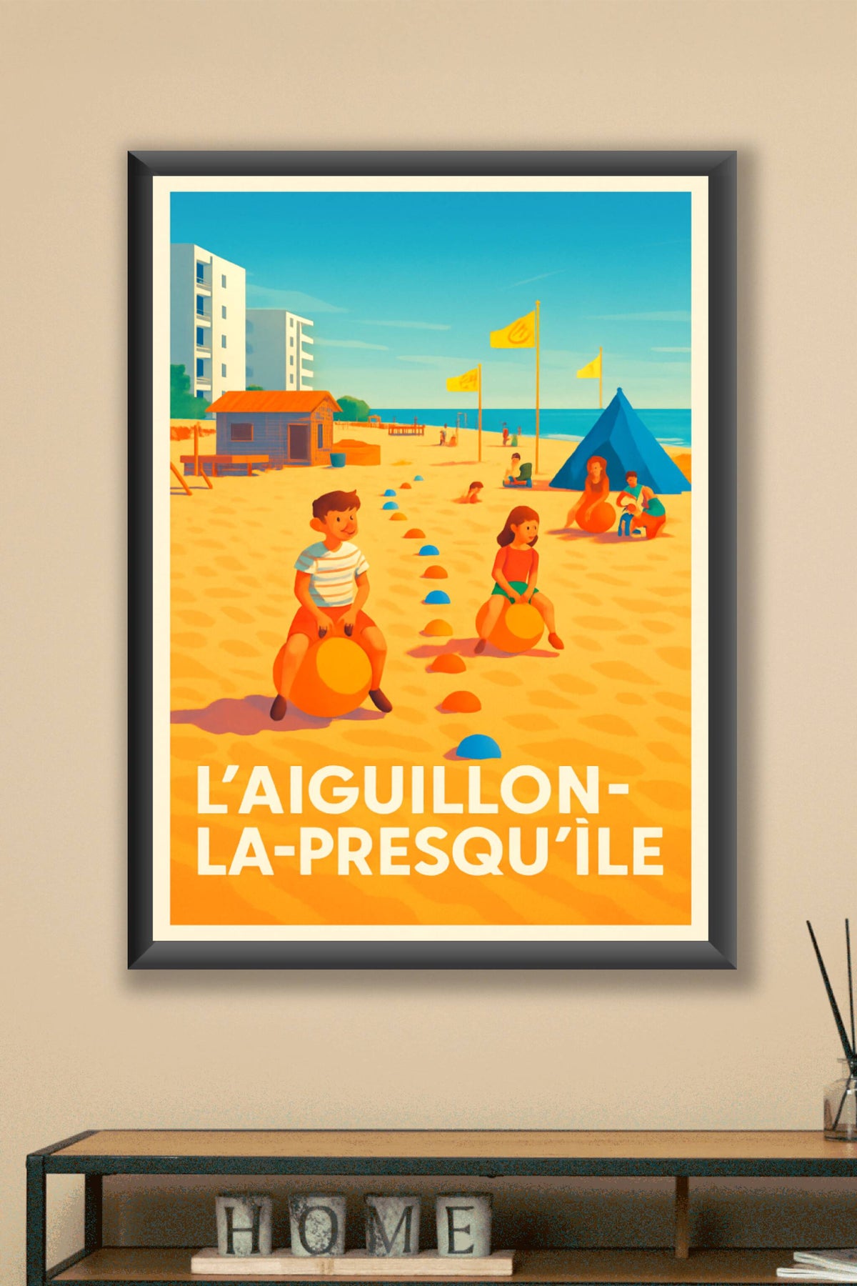 Affiche L'Aiguillon-la-Presqu'île — Vacances ensoleillées sur la plage · poster d'art de L'Aiguillon-la-Presqu'île