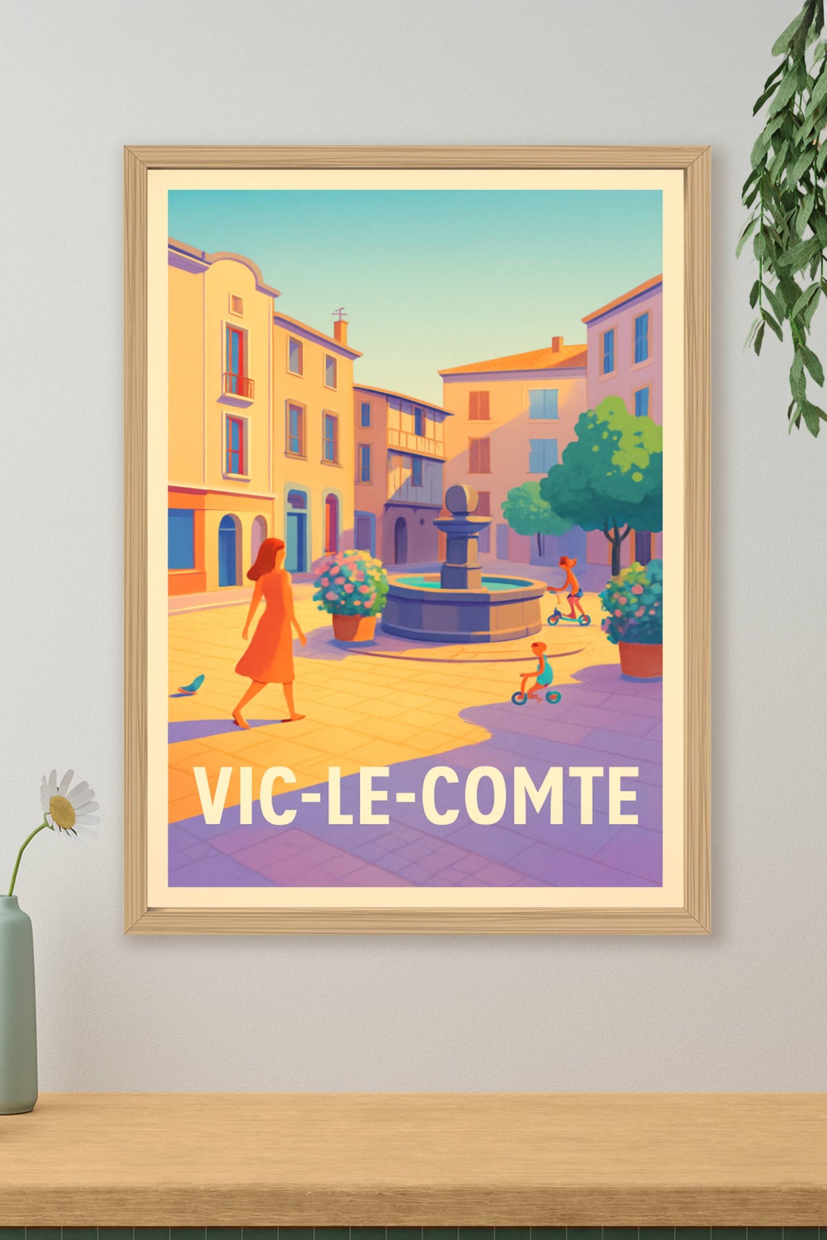 Affiche Vic-le-Comte — Charmante Place ensoleillée · poster d'art de Vic-le-Comte