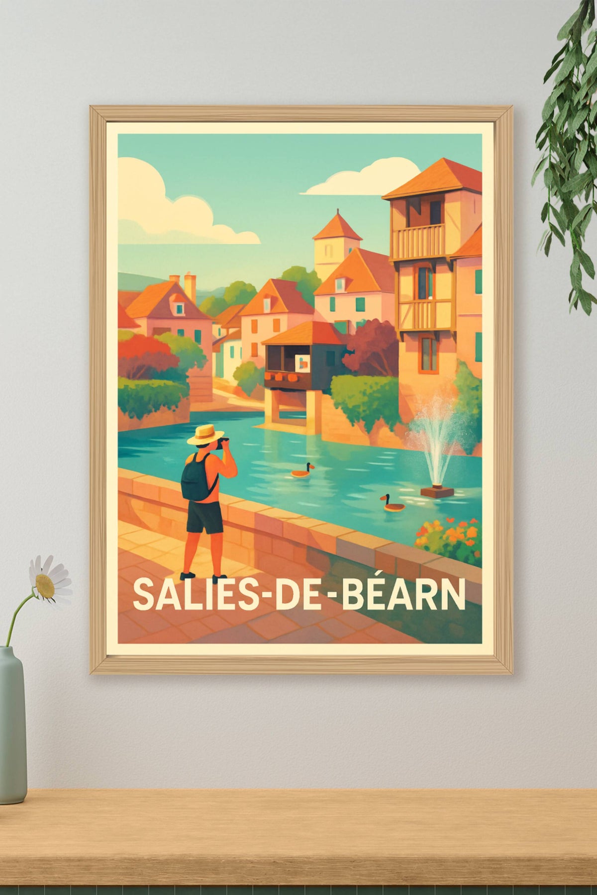 Affiche Salies-de-Béarn — Charme paisible au fil de l'eau · poster d'art de Salies-de-Béarn