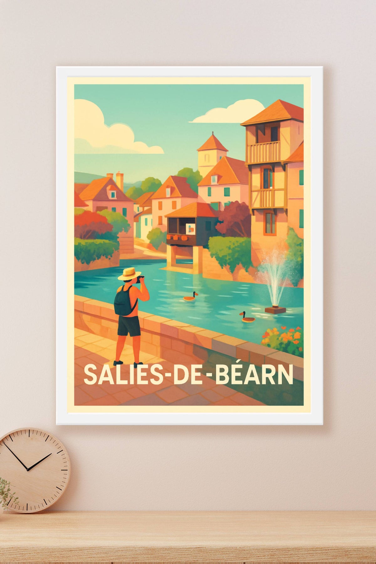 Affiche Salies-de-Béarn — Charme paisible au fil de l'eau · poster d'art de Salies-de-Béarn
