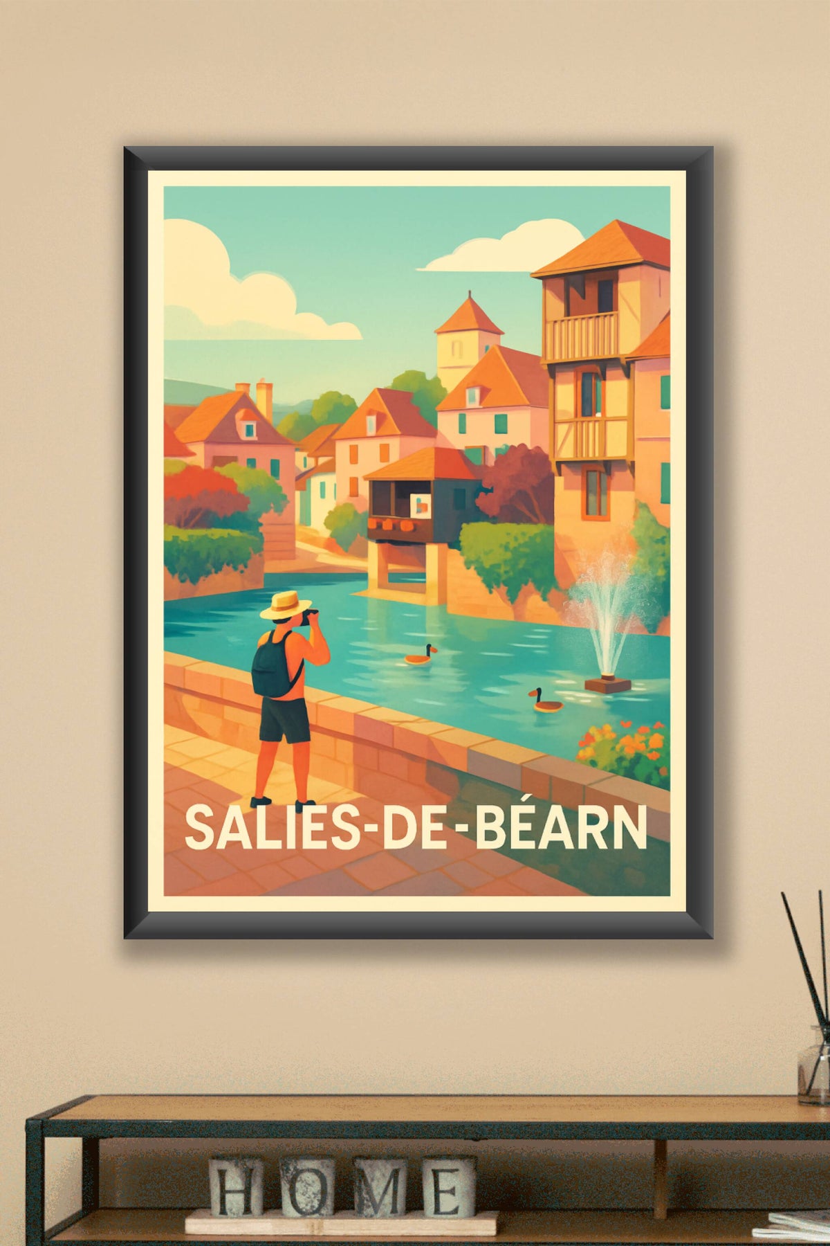 Affiche Salies-de-Béarn — Charme paisible au fil de l'eau · poster d'art de Salies-de-Béarn