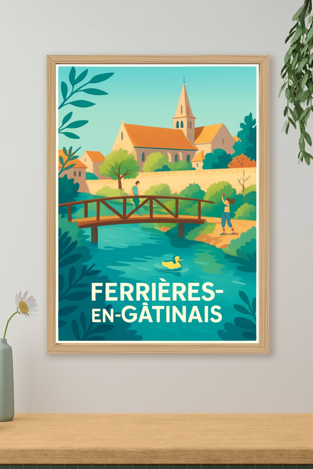Affiche Ferrières-en-Gâtinais — Charme bucolique au fil de l'eau · poster d'art de Ferrières-en-Gâtinais