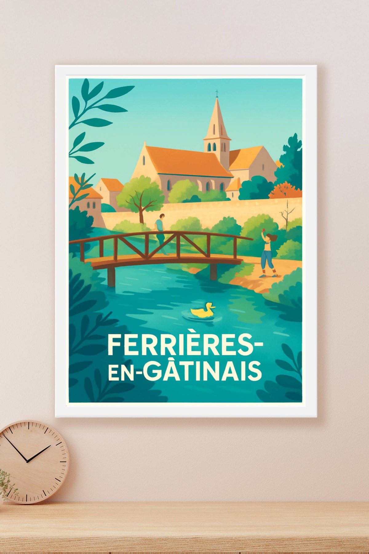 Affiche Ferrières-en-Gâtinais — Charme bucolique au fil de l'eau · poster d'art de Ferrières-en-Gâtinais