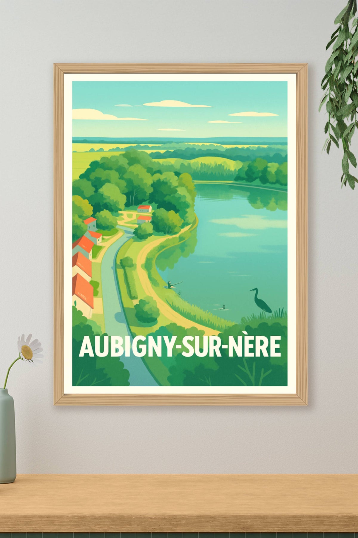 Affiche Aubigny-sur-Nère — Sérénité au bord de l'eau · poster d'art de Aubigny-sur-Nère