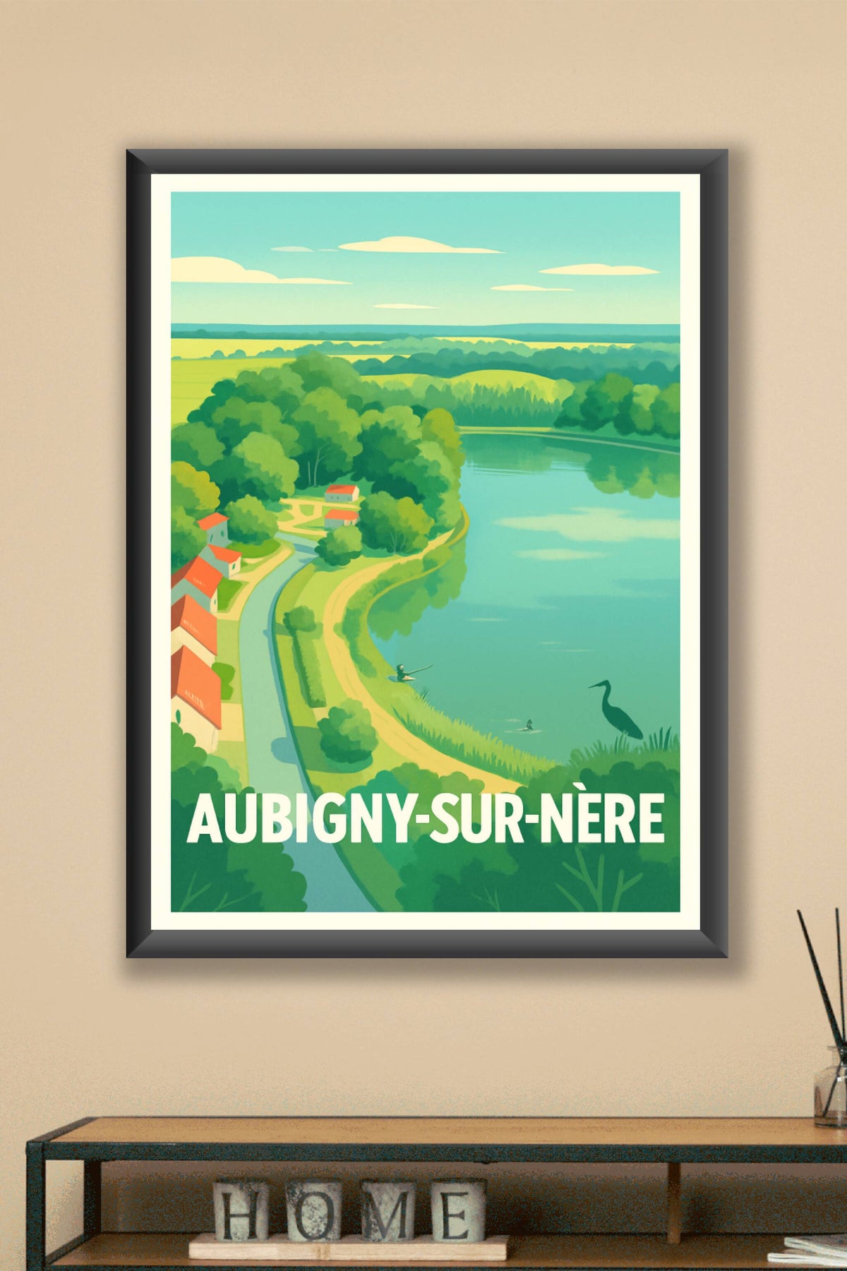 Affiche Aubigny-sur-Nère — Sérénité au bord de l'eau · poster d'art de Aubigny-sur-Nère