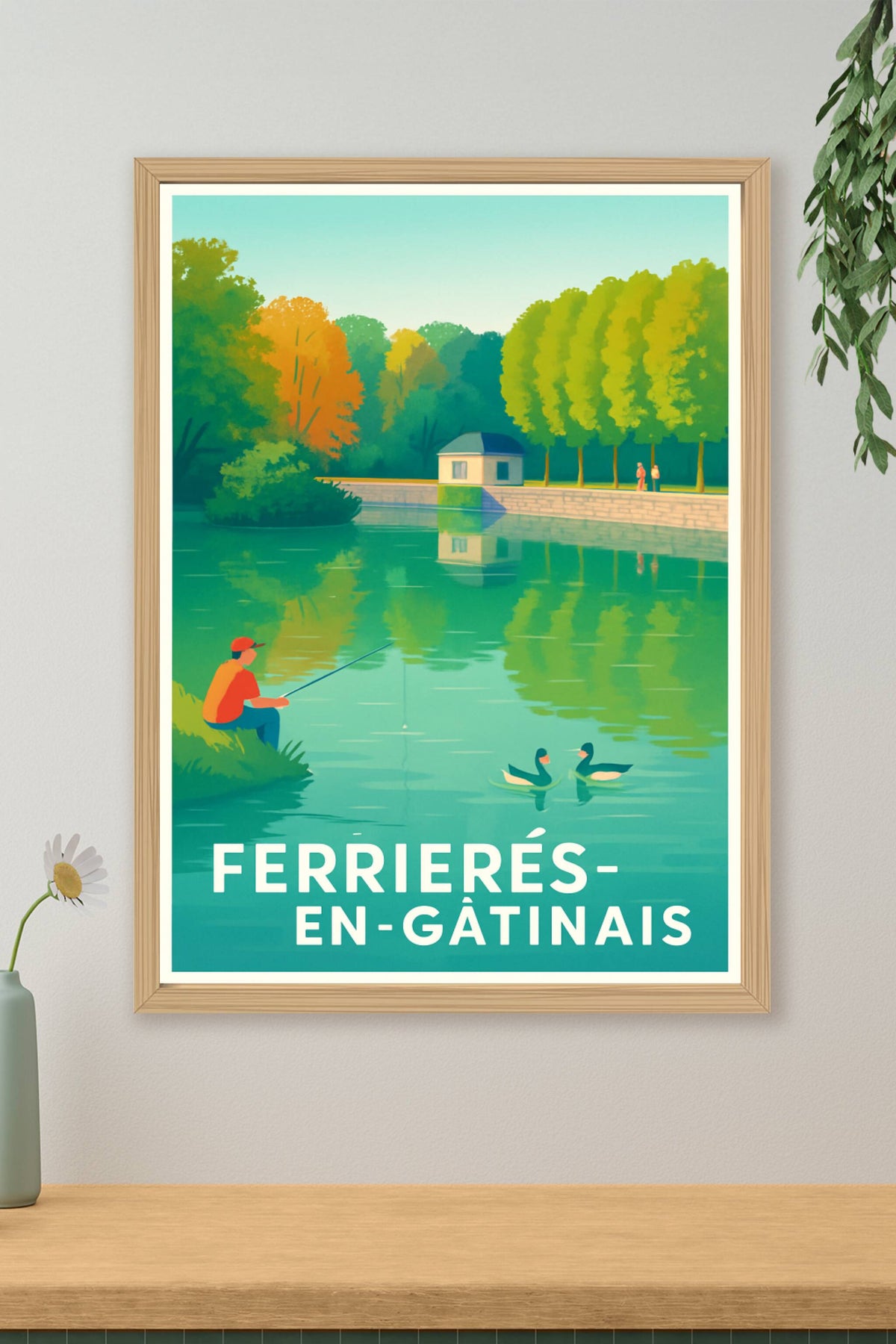 Affiche Ferrières-en-Gâtinais — Sérénité au fil de l'eau · poster d'art de Ferrières-en-Gâtinais
