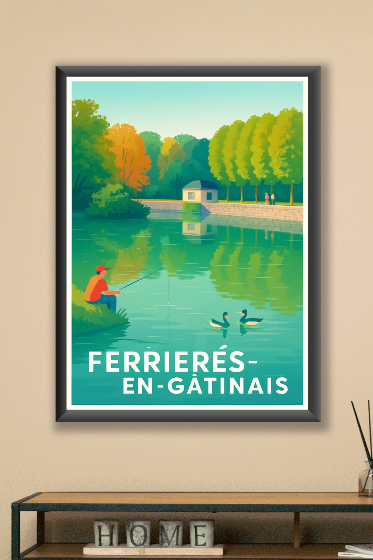 Affiche Ferrières-en-Gâtinais — Sérénité au fil de l'eau · poster d'art de Ferrières-en-Gâtinais