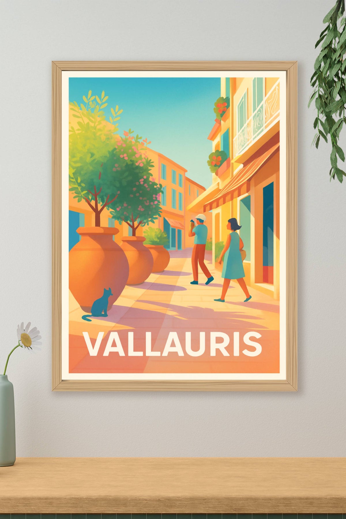 Affiche Vallauris — Promenade ensoleillée au cœur de la ville · poster d'art de Vallauris