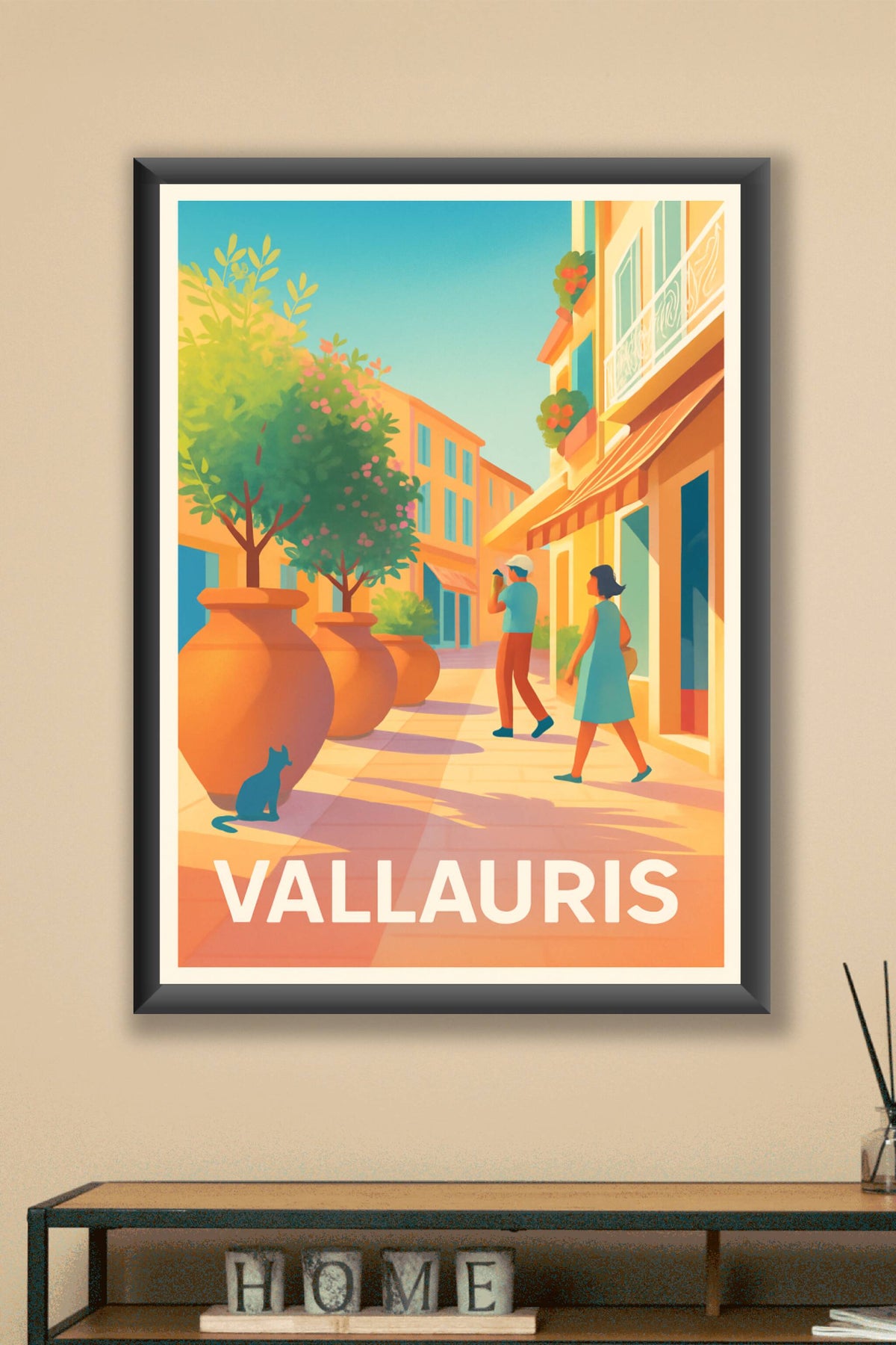 Affiche Vallauris — Promenade ensoleillée au cœur de la ville · poster d'art de Vallauris