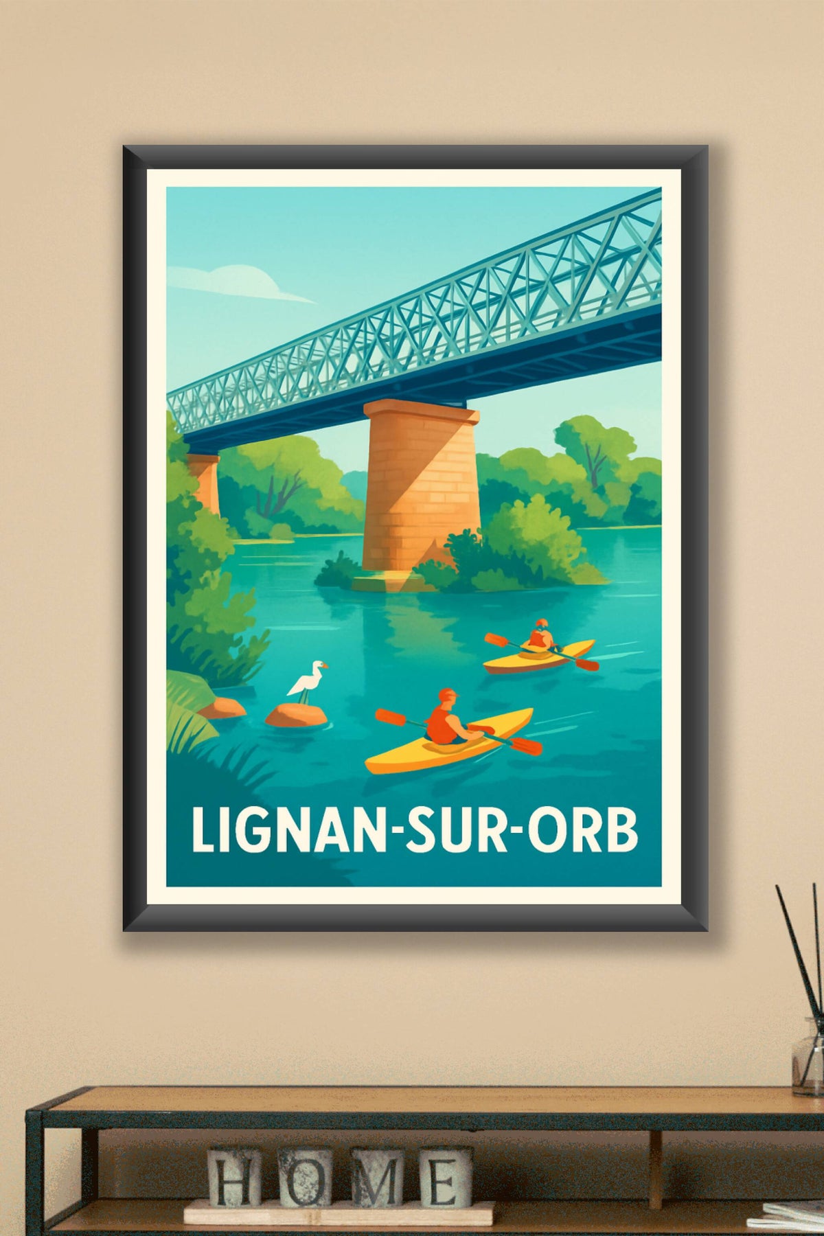 Affiche Lignan-sur-Orb — Évasion au fil de l'eau · poster d'art de Lignan-sur-Orb