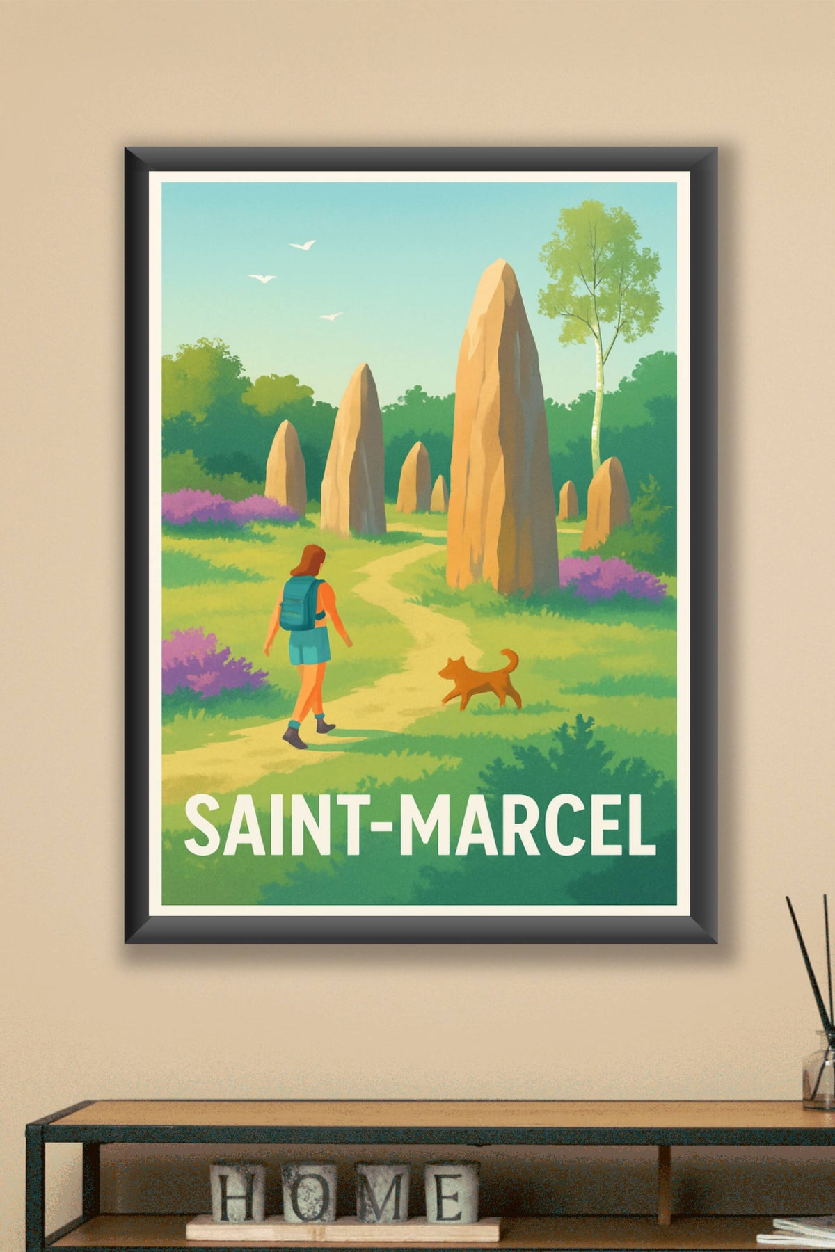 Affiche Saint-Marcel — Explorez les mystérieux menhirs en pleine nature · poster d'art de Saint-Marcel