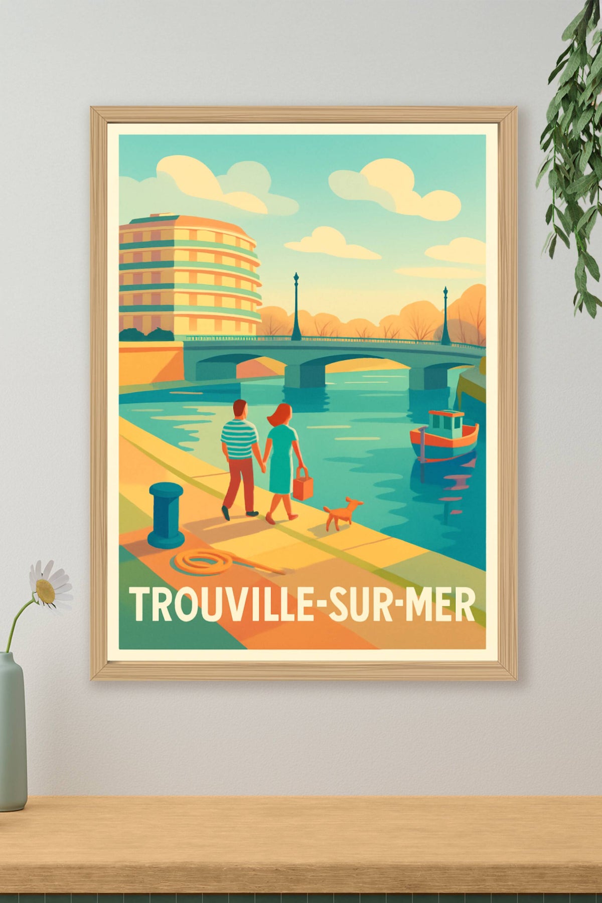 Affiche Trouville-sur-Mer — Promenade au bord de l'eau · poster d'art de Trouville-sur-Mer