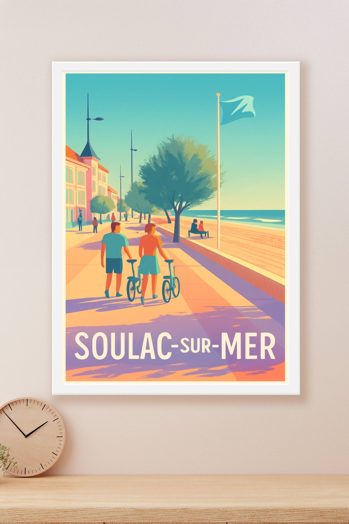 Affiche Soulac-sur-Mer — Promenade en bord de mer ensoleillée · poster d'art de Soulac-sur-Mer