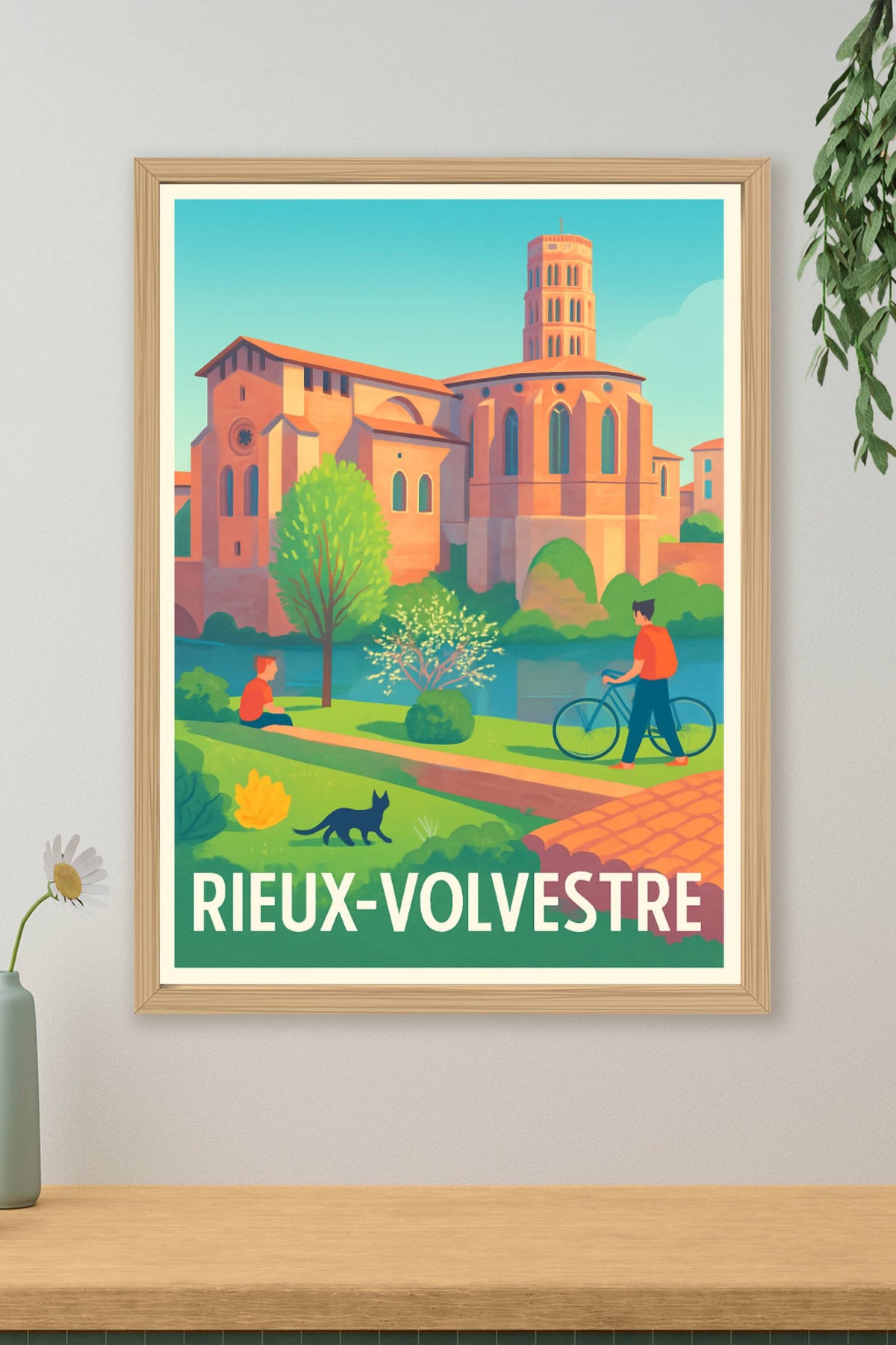 Affiche Rieux-Volvestre — Charme et sérénité au bord de la rivière · poster d'art de Rieux-Volvestre