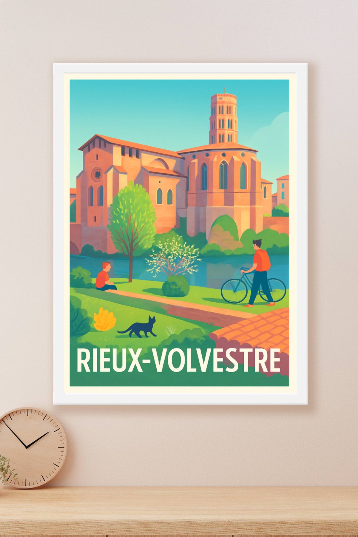 Affiche Rieux-Volvestre — Charme et sérénité au bord de la rivière · poster d'art de Rieux-Volvestre