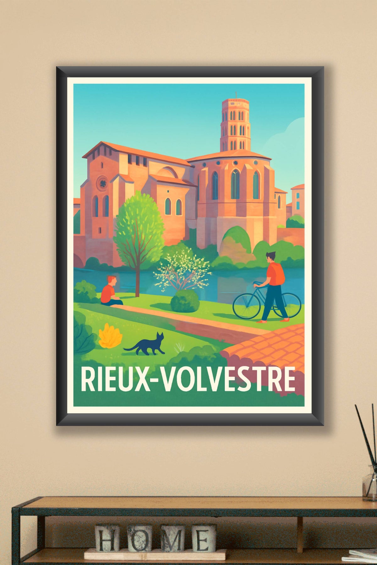 Affiche Rieux-Volvestre — Charme et sérénité au bord de la rivière · poster d'art de Rieux-Volvestre