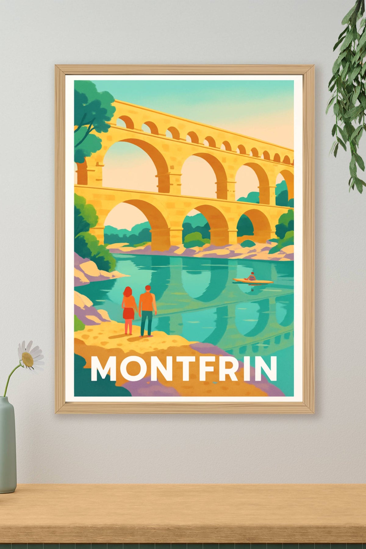 Affiche Montfrin — Évasion au fil de l'eau et du pont romain · poster d'art de Montfrin