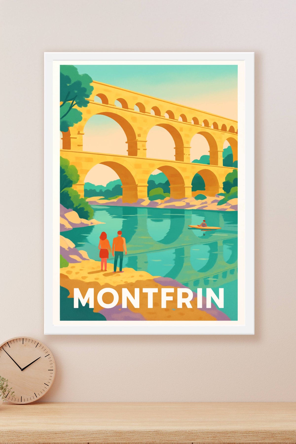 Affiche Montfrin — Évasion au fil de l'eau et du pont romain · poster d'art de Montfrin