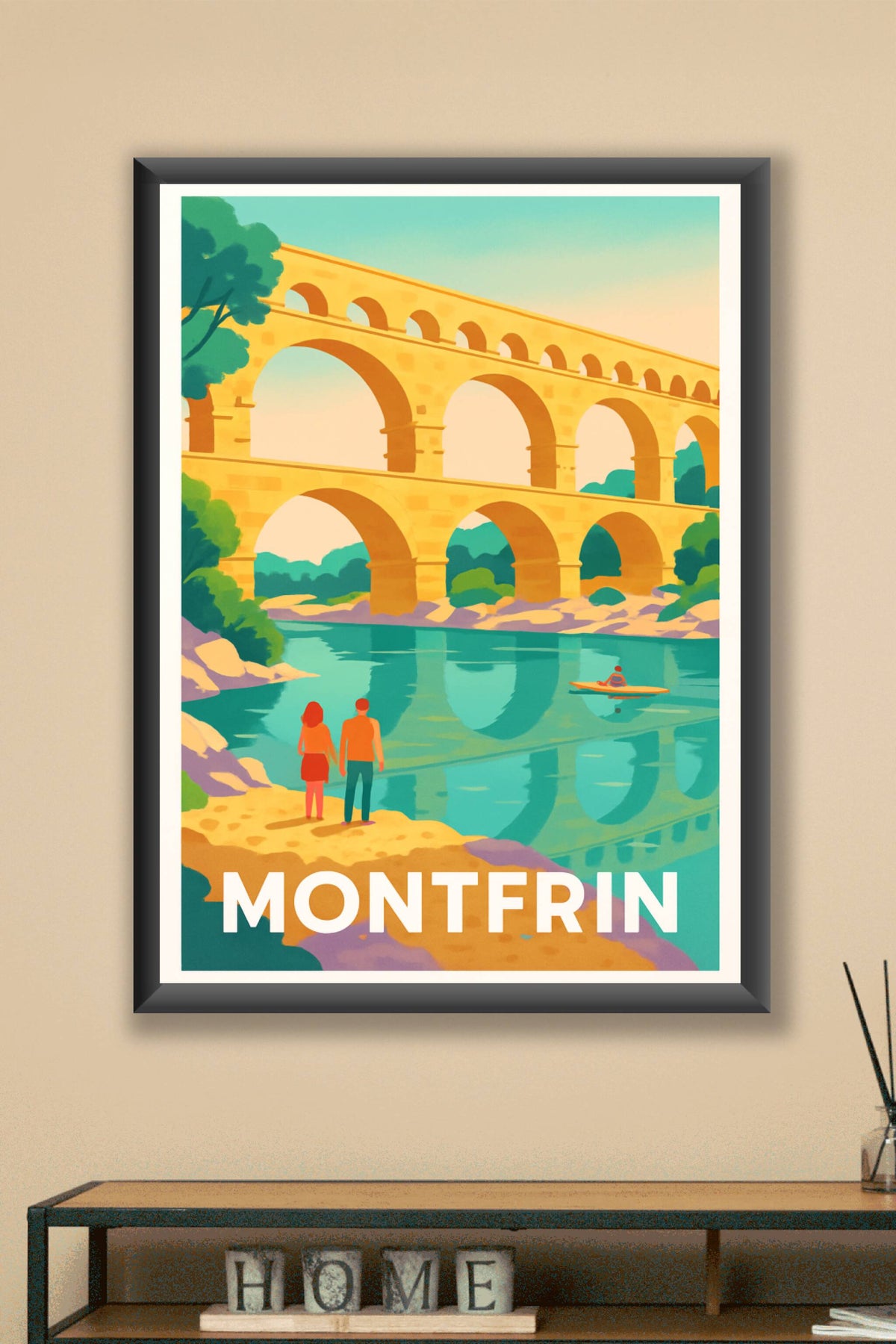 Affiche Montfrin — Évasion au fil de l'eau et du pont romain · poster d'art de Montfrin