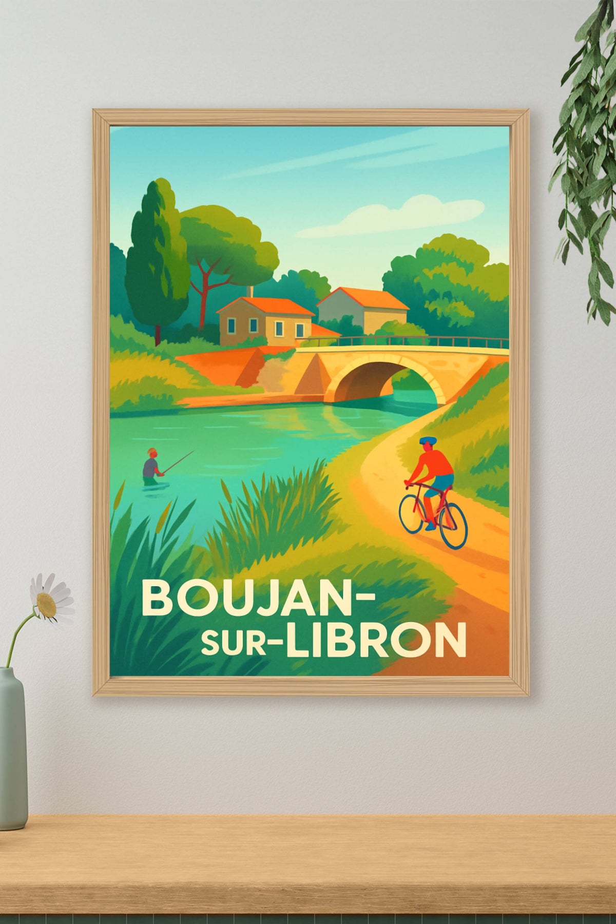 Affiche Boujan-sur-Libron — Charme bucolique au fil de l'eau · poster d'art de Boujan-sur-Libron