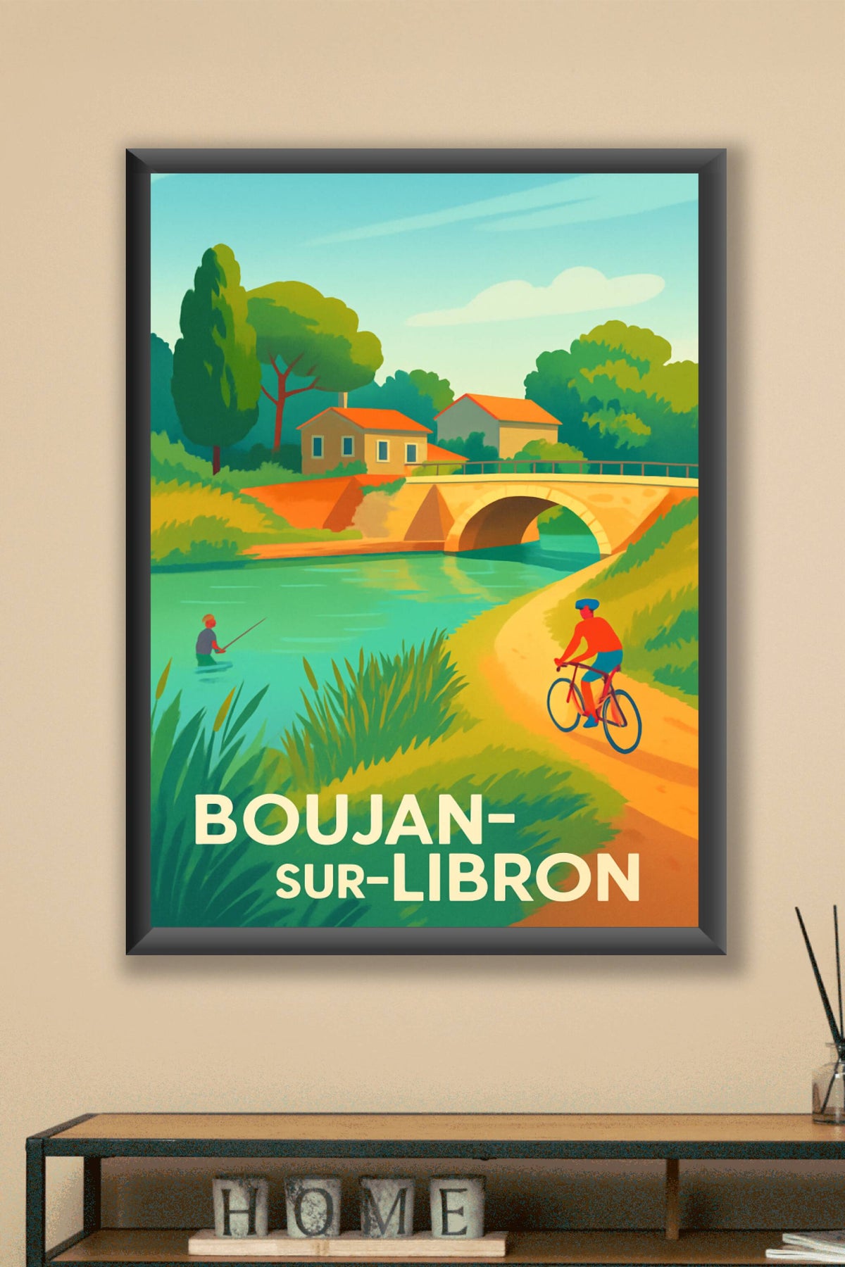 Affiche Boujan-sur-Libron — Charme bucolique au fil de l'eau · poster d'art de Boujan-sur-Libron