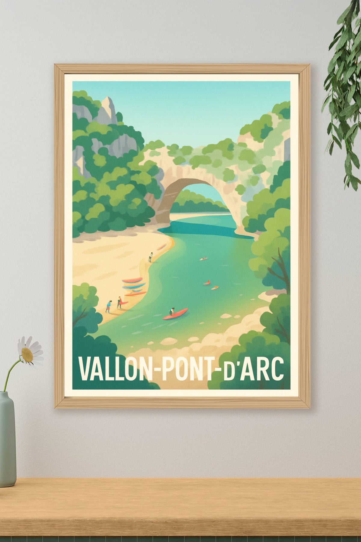 Affiche Vallon-Pont-d'Arc — Nature et aventure au cœur de l'Ardèche · poster d'art de Vallon-Pont-d'Arc