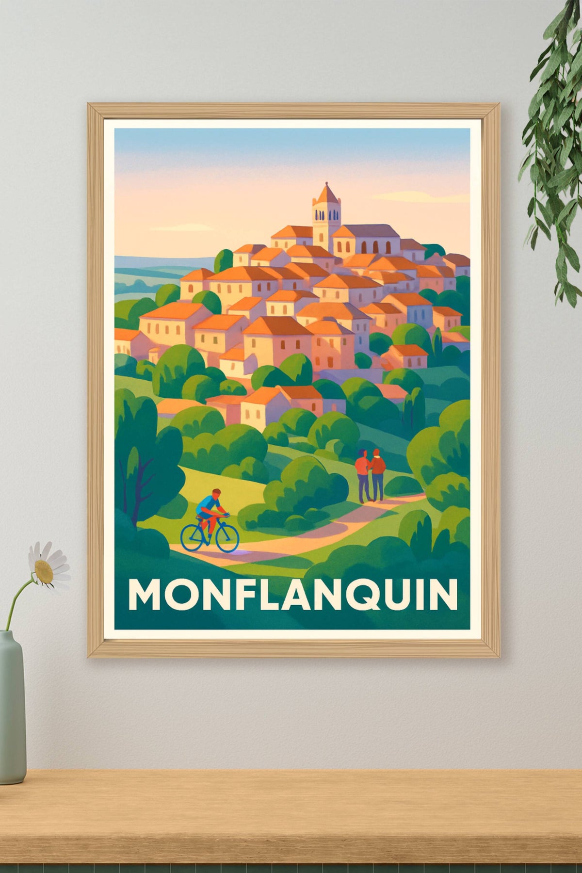 Affiche Monflanquin — Village perché au soleil couchant · poster d'art de Monflanquin