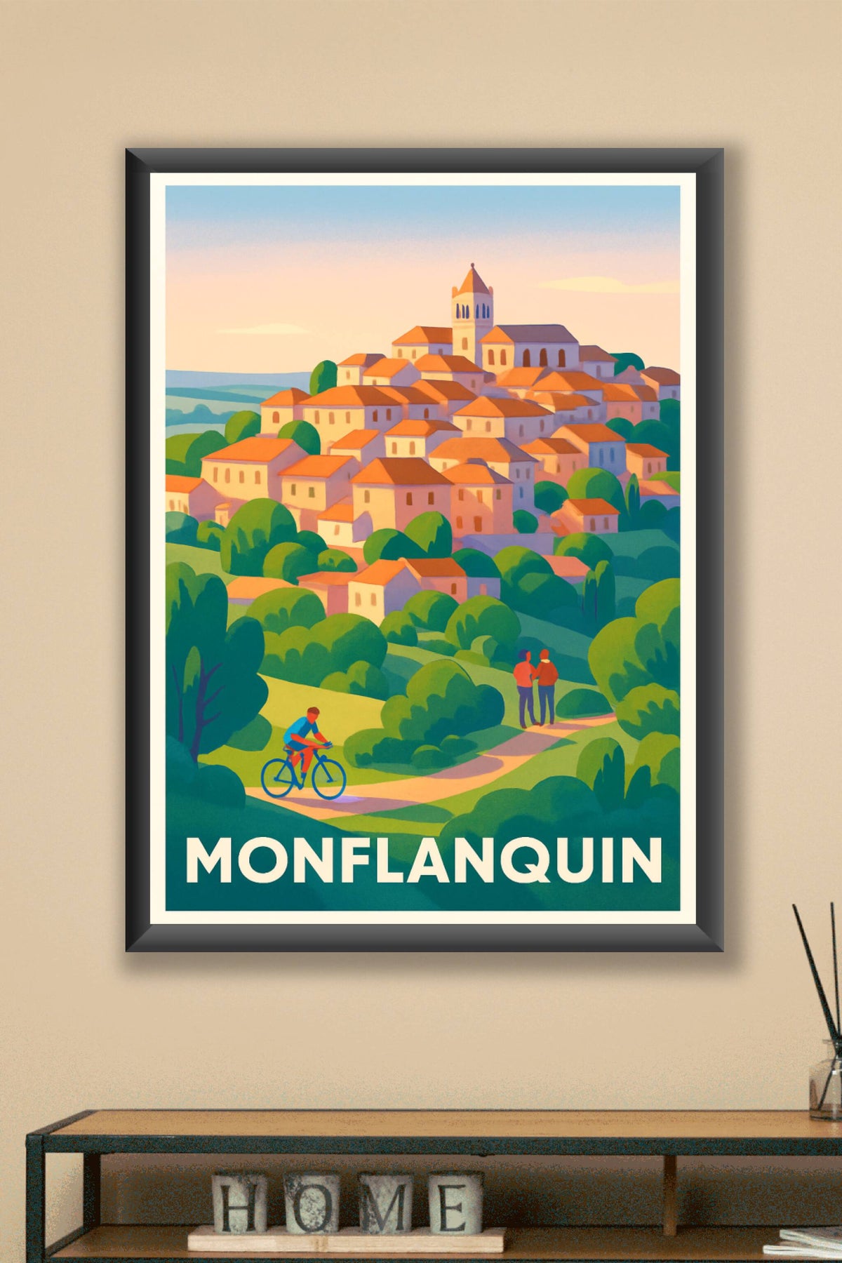 Affiche Monflanquin — Village perché au soleil couchant · poster d'art de Monflanquin