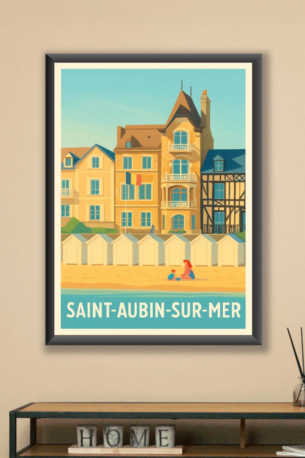 Affiche Saint-Aubin-sur-Mer — Charme et douceur en bord de plage · poster d'art de Saint-Aubin-sur-Mer