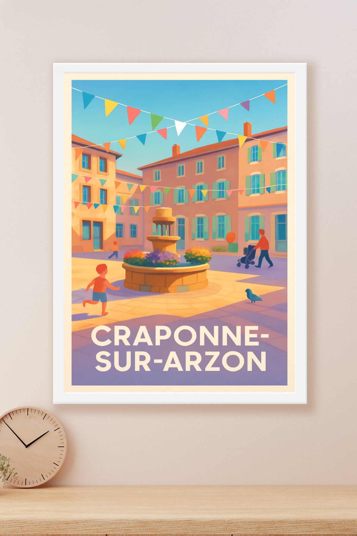 Affiche Craponne-sur-Arzon — Charme et convivialité au cœur de la place · poster d'art de Craponne-sur-Arzon