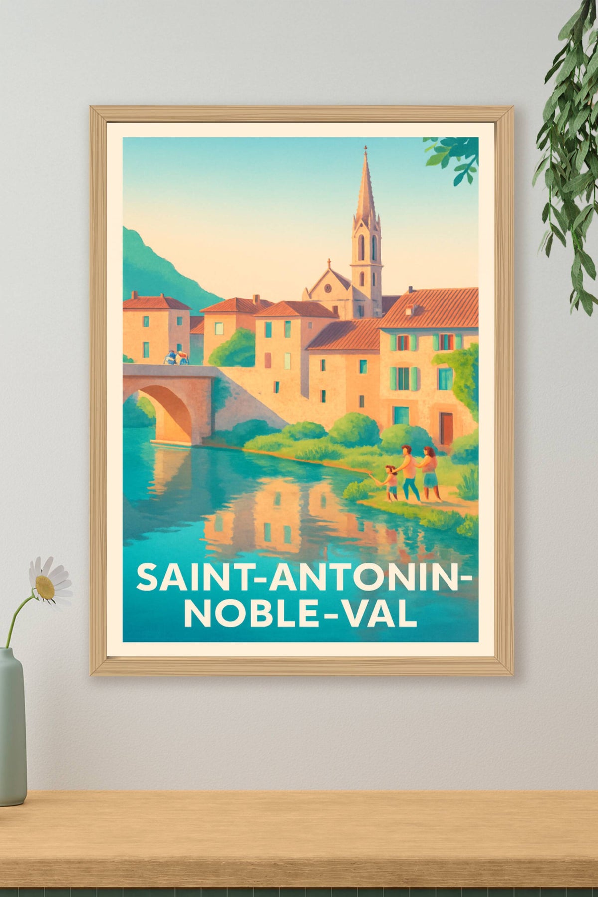 Affiche Saint-Antonin-Noble-Val — Charme et sérénité au bord de l'eau · poster d'art de Saint-Antonin-Noble-Val