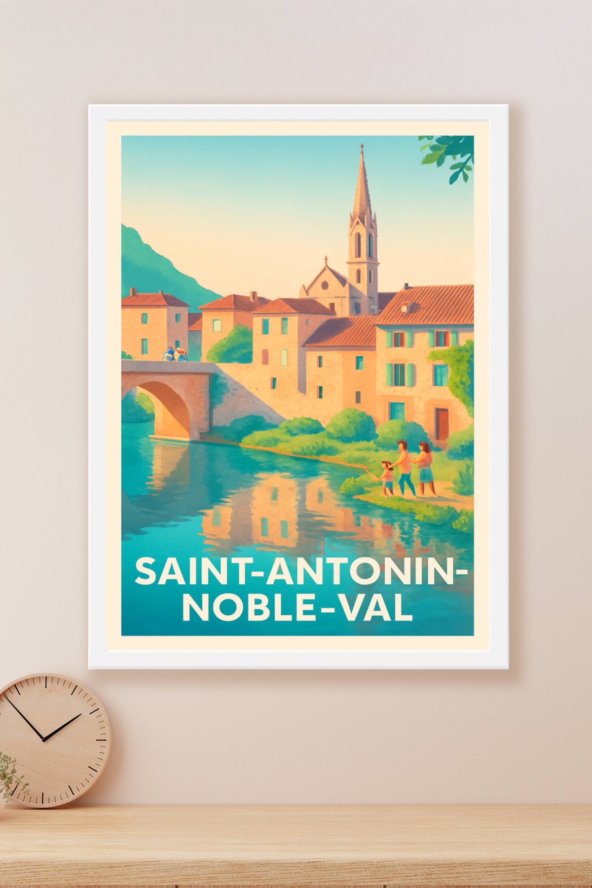 Affiche Saint-Antonin-Noble-Val — Charme et sérénité au bord de l'eau · poster d'art de Saint-Antonin-Noble-Val