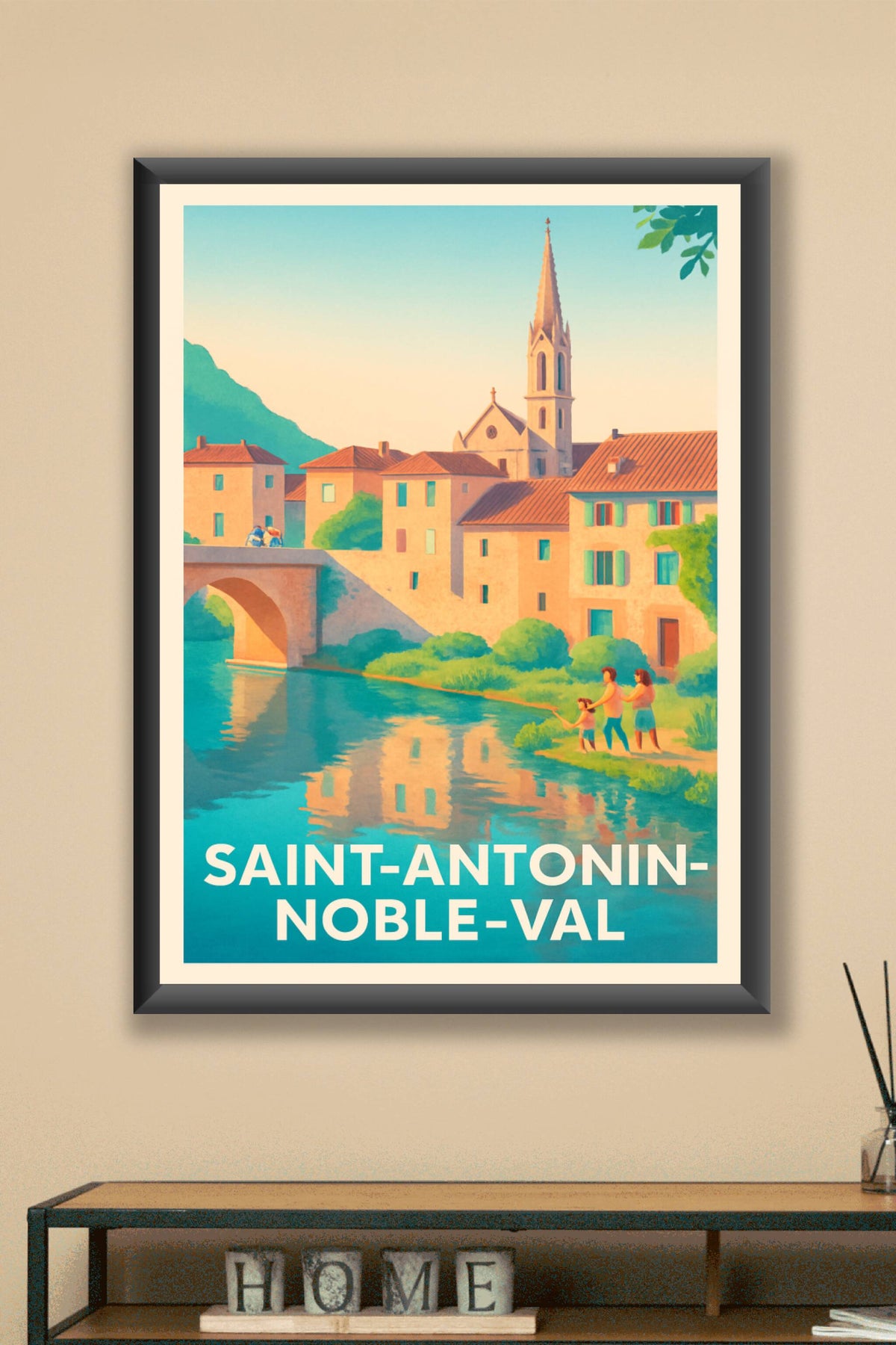 Affiche Saint-Antonin-Noble-Val — Charme et sérénité au bord de l'eau · poster d'art de Saint-Antonin-Noble-Val