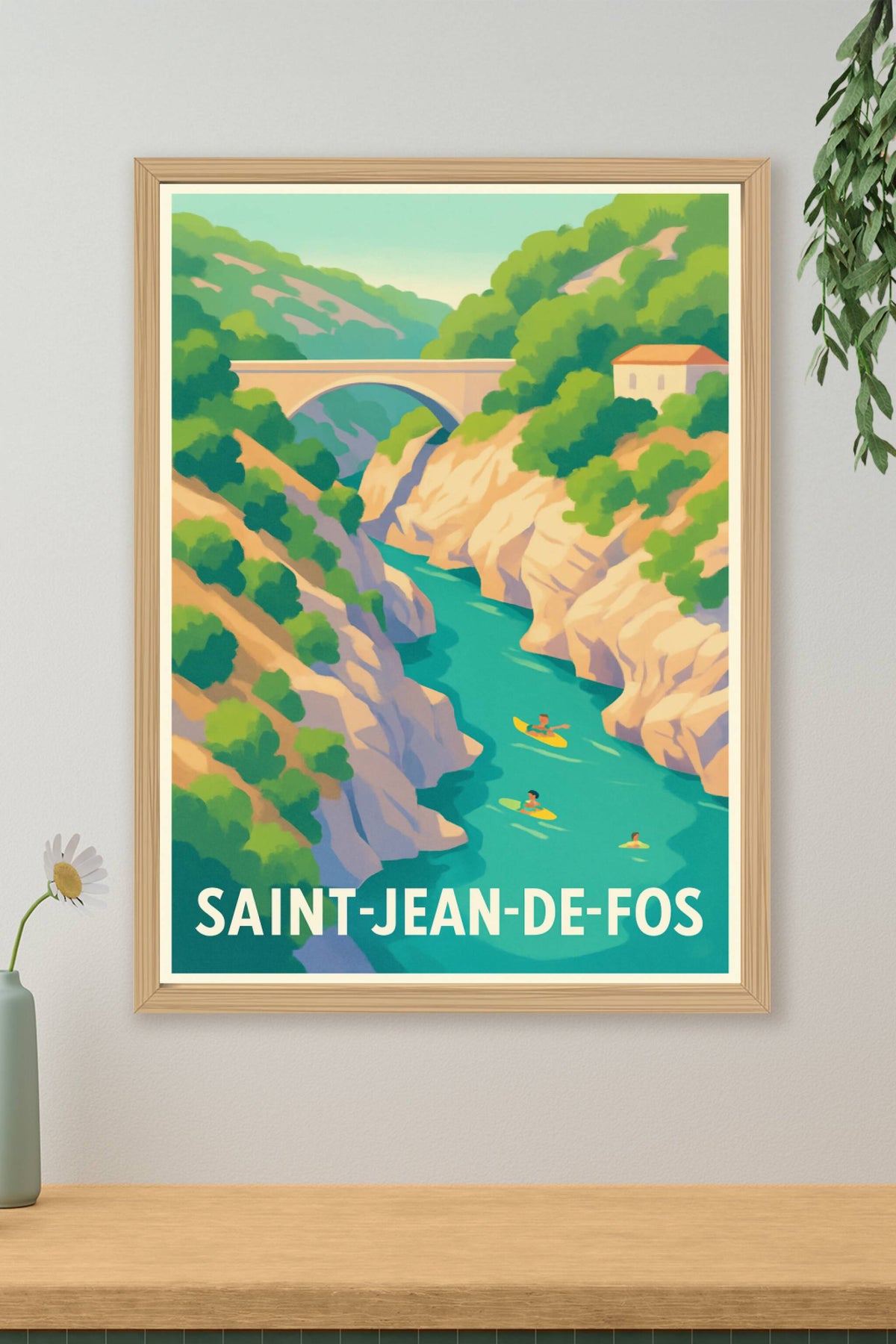 Affiche Saint-Jean-de-Fos — Évasion et nature au fil de l'eau · poster d'art de Saint-Jean-de-Fos