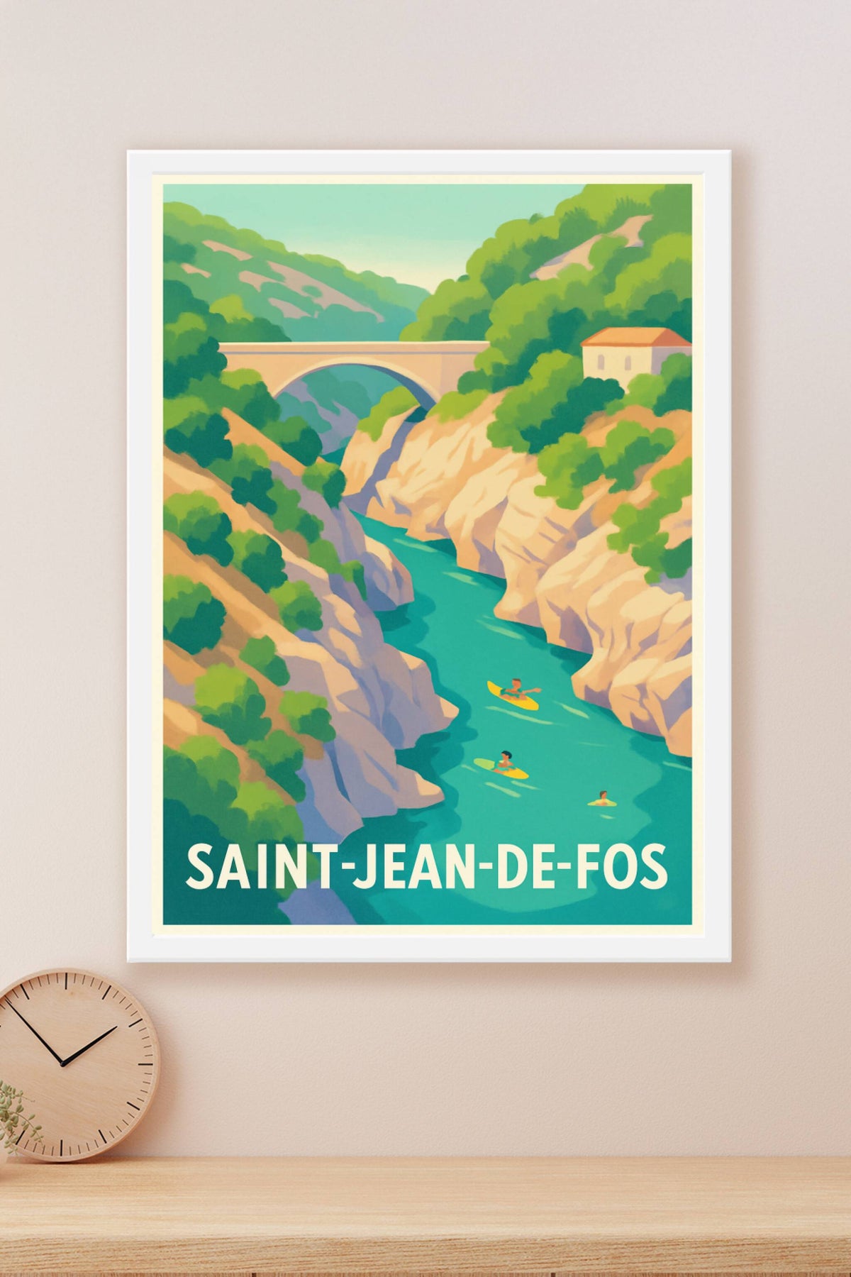 Affiche Saint-Jean-de-Fos — Évasion et nature au fil de l'eau · poster d'art de Saint-Jean-de-Fos